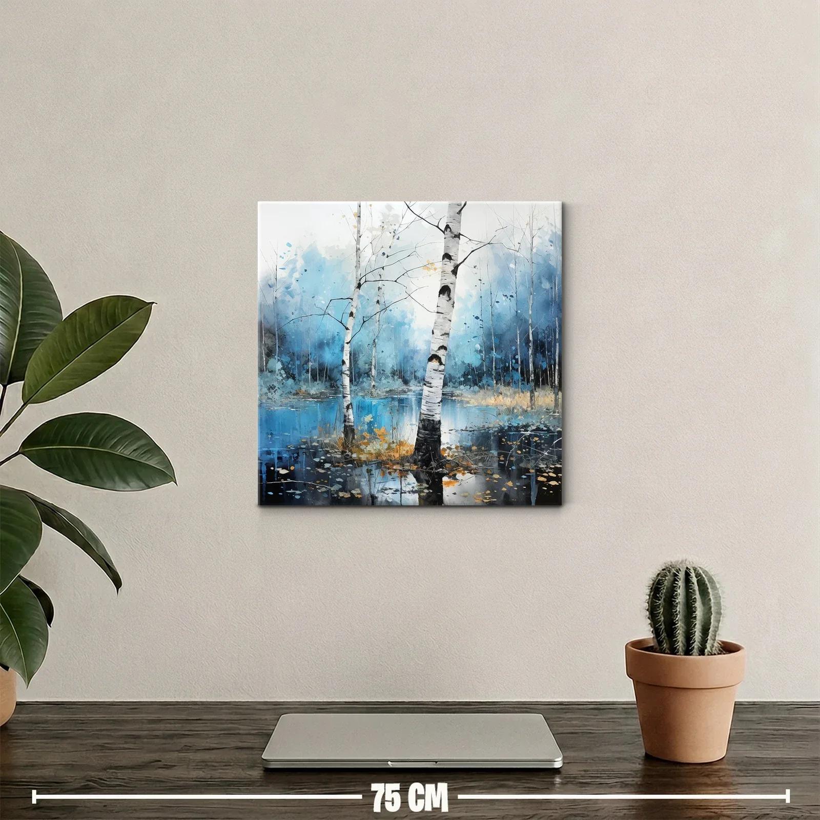Bosque de abedules con reflejos en tonos azules y dorados — miniatura 2