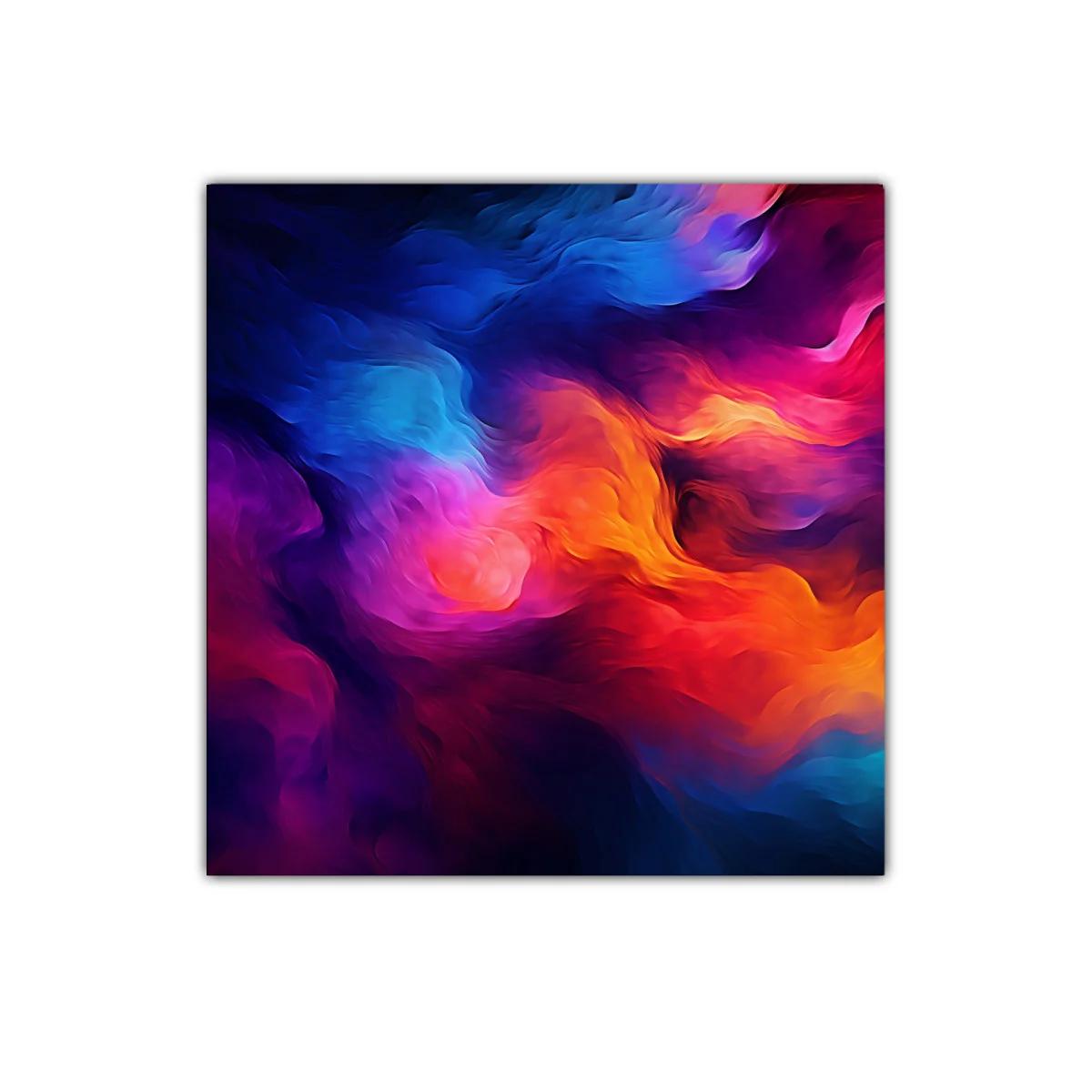 Cuadro abstracto con vibrantes tonos cálidos y fríos en movimiento