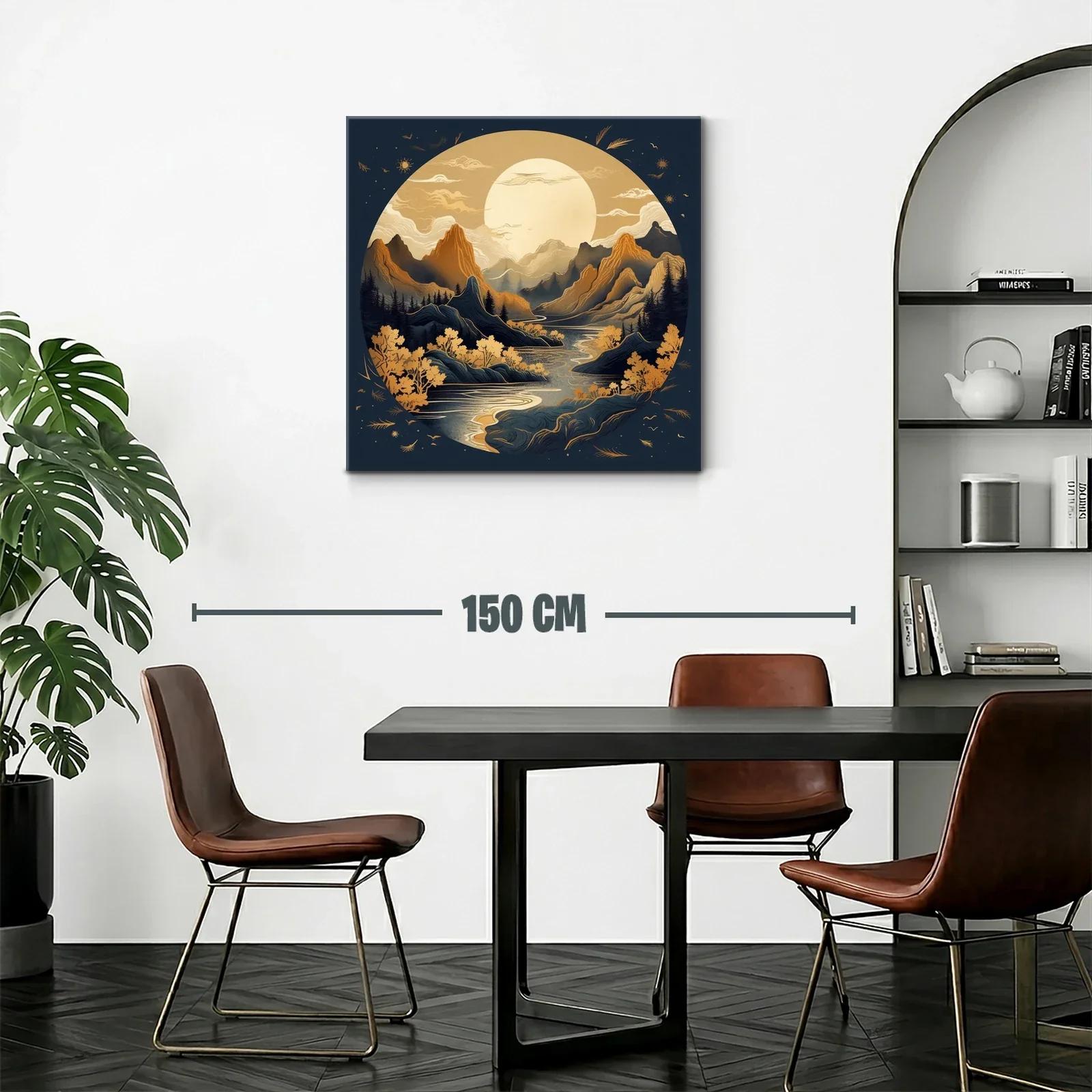 Paisaje Montañoso Bajo Luna Llena en Tonos Dorados — miniatura 2