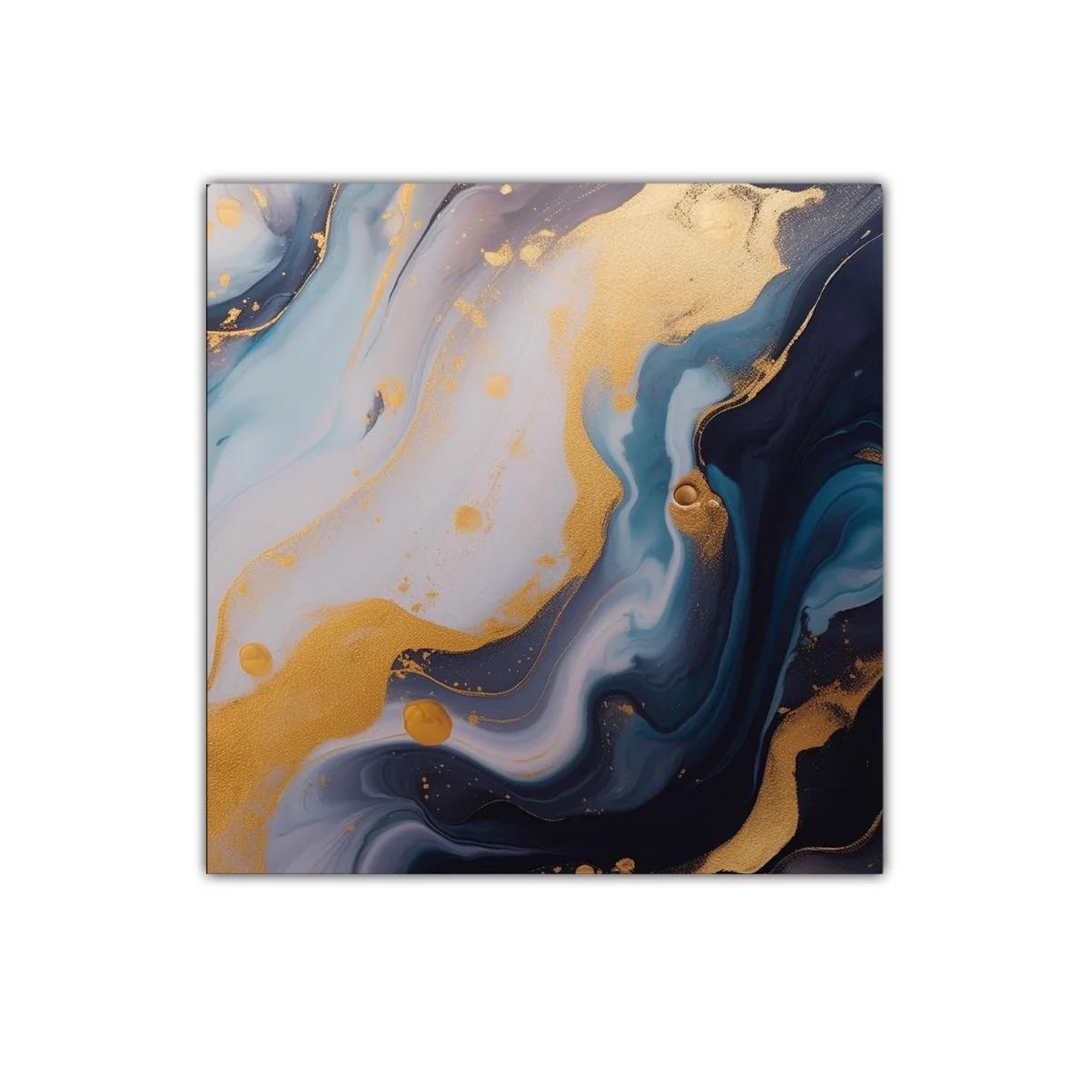 Cuadro abstracto con tonos azules y dorados luminosos — imagen principal