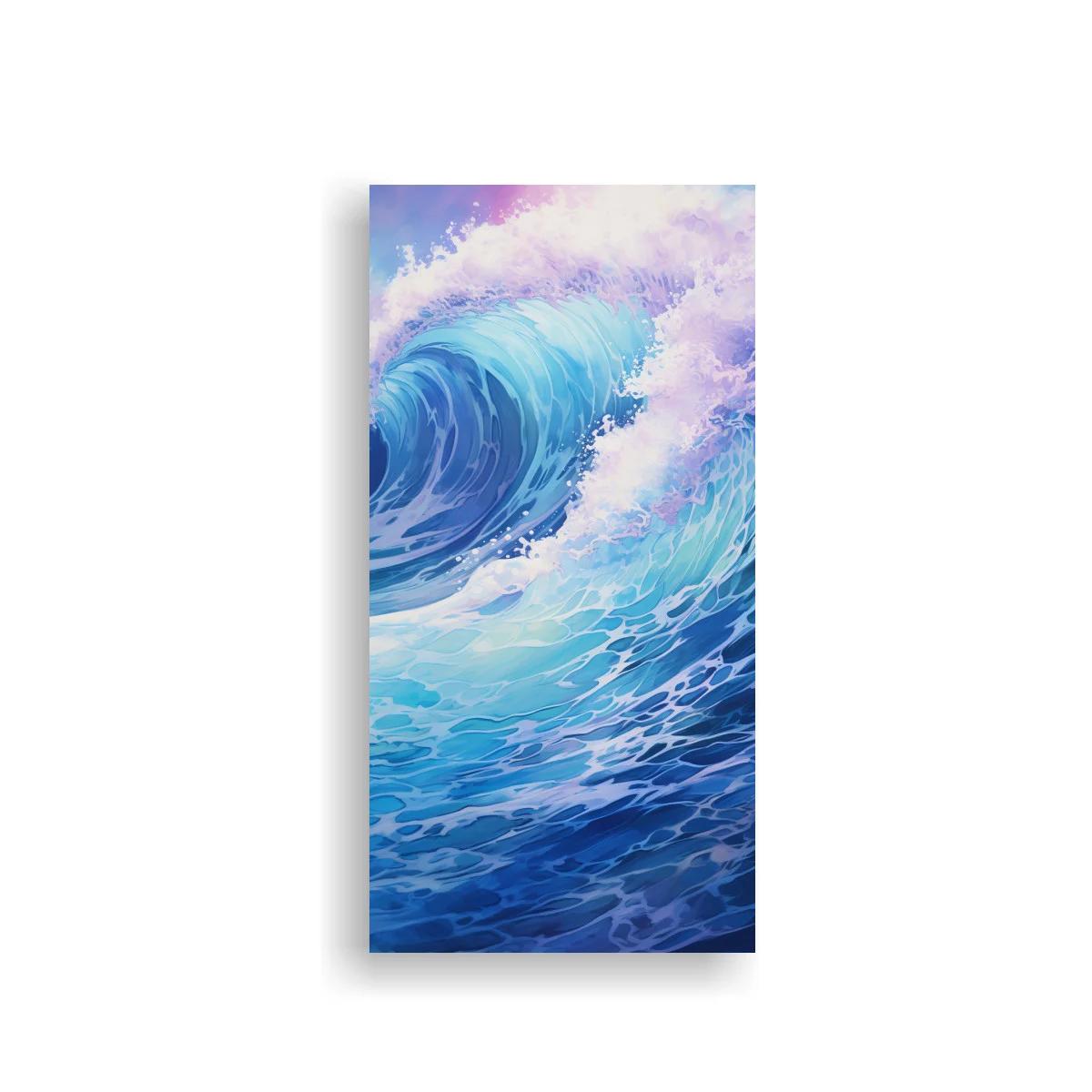 Cuadro ola del mar con espuma y cielo rosado