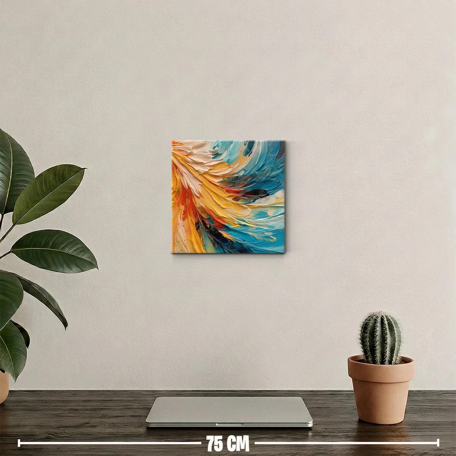 Cuadro abstracto con vibrantes trazos en tonos cálidos y fríos — miniatura 2