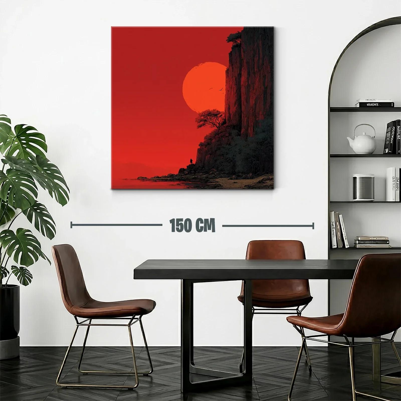 Paisaje dramático con sol rojo y acantilados rocosos — miniatura 2