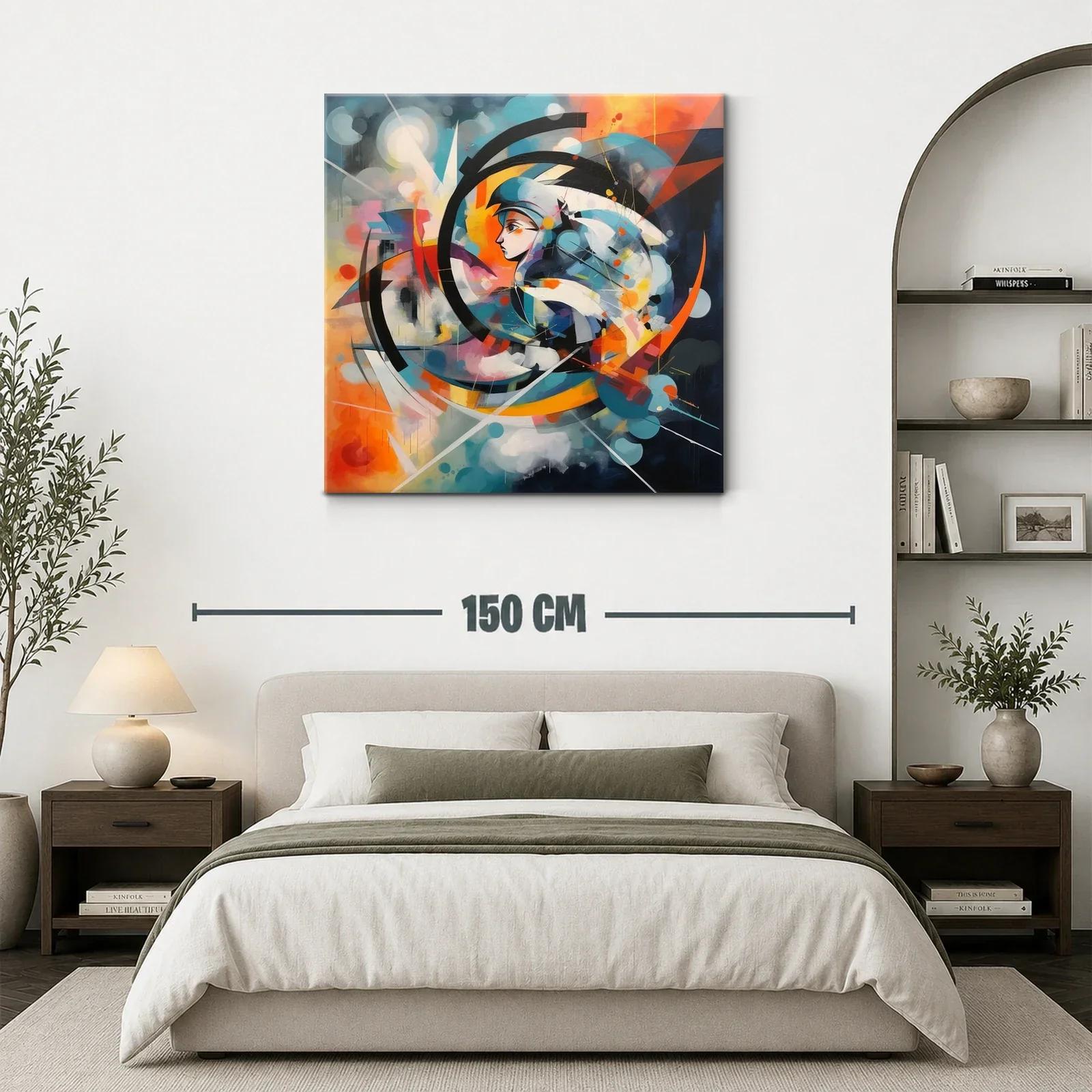 Cuadro abstracto con perfil femenino y formas dinámicas — miniatura 3