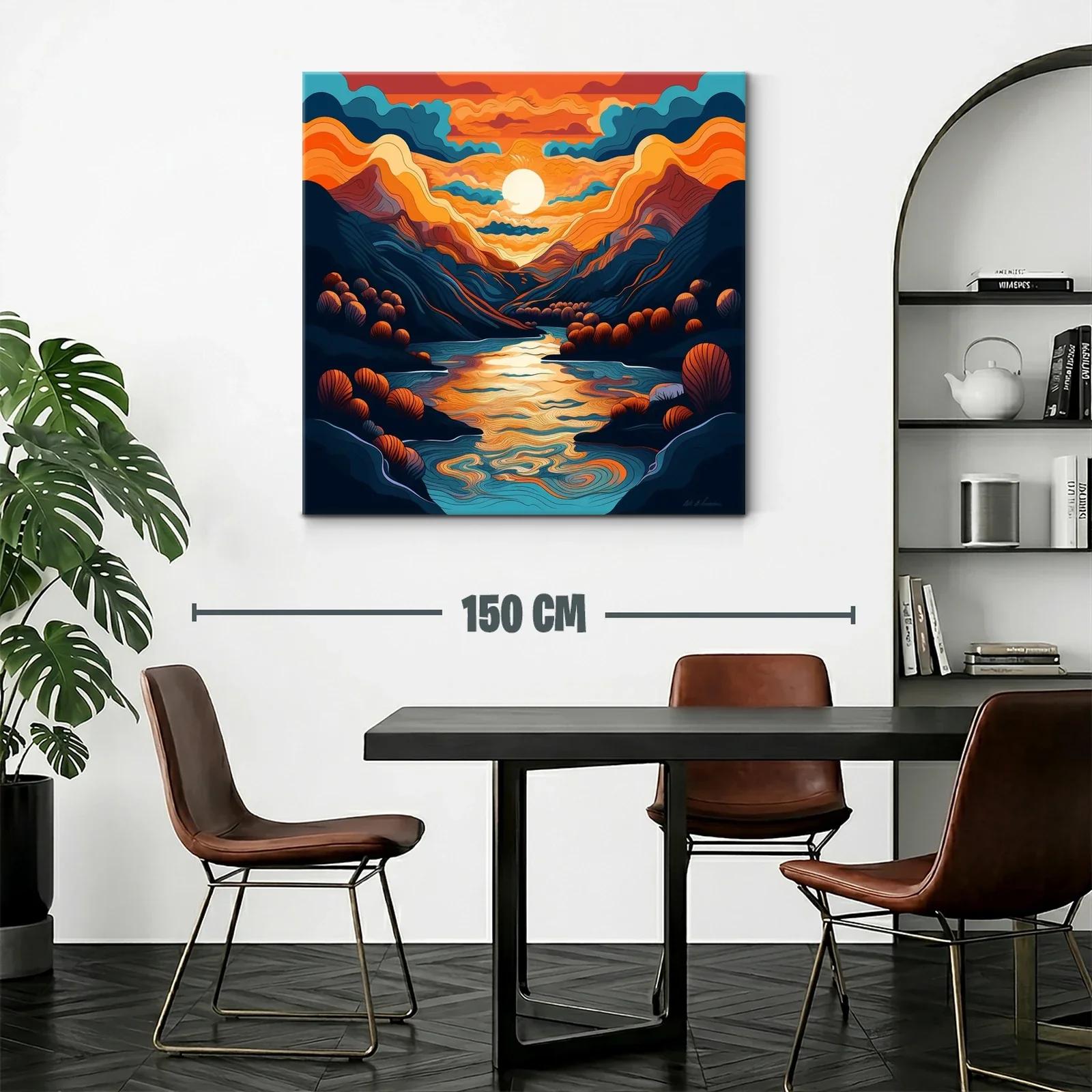 Paisaje de atardecer con río entre montañas y tonos cálidos — miniatura 2