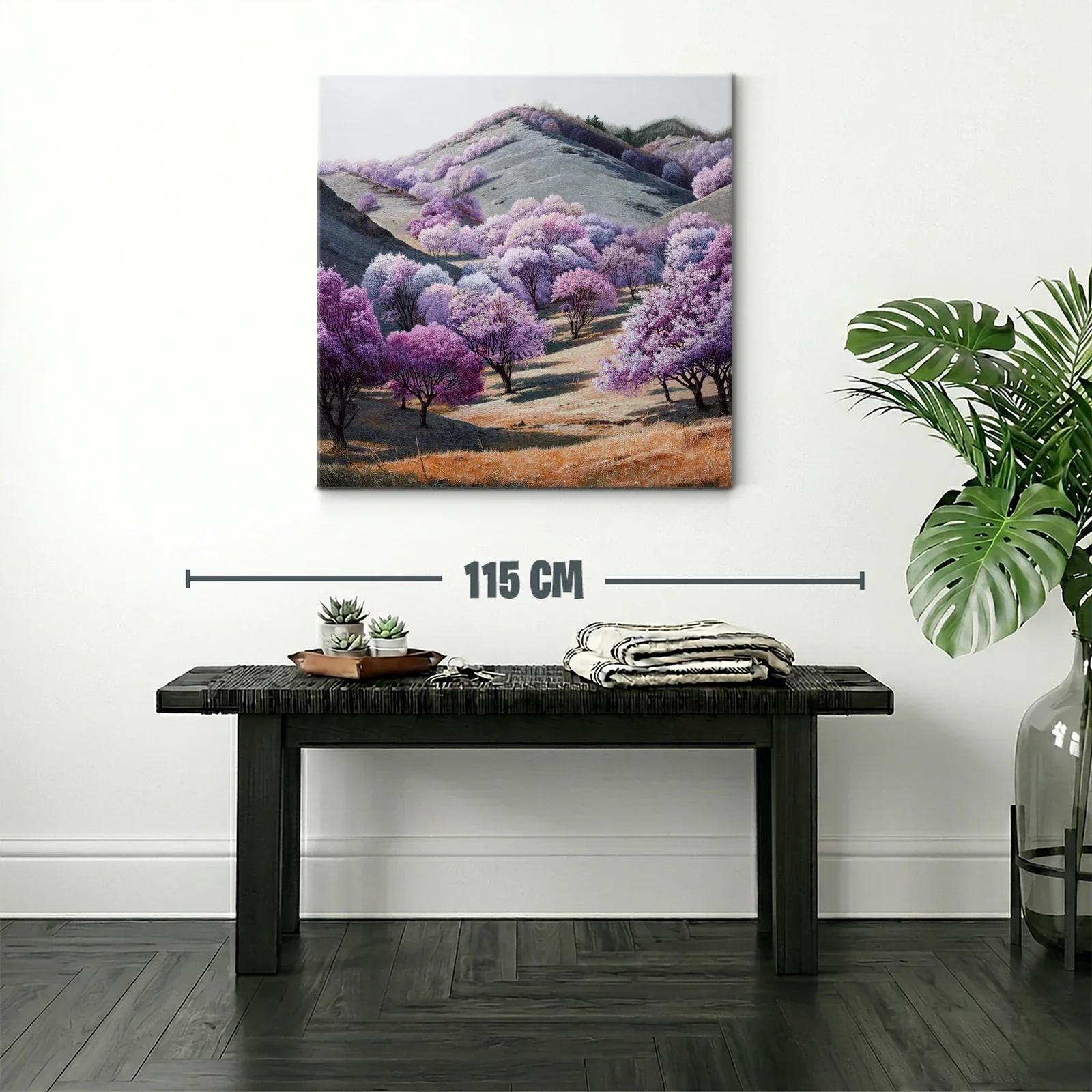 Paisaje sereno con árboles en tonos lila y rosa — miniatura 2