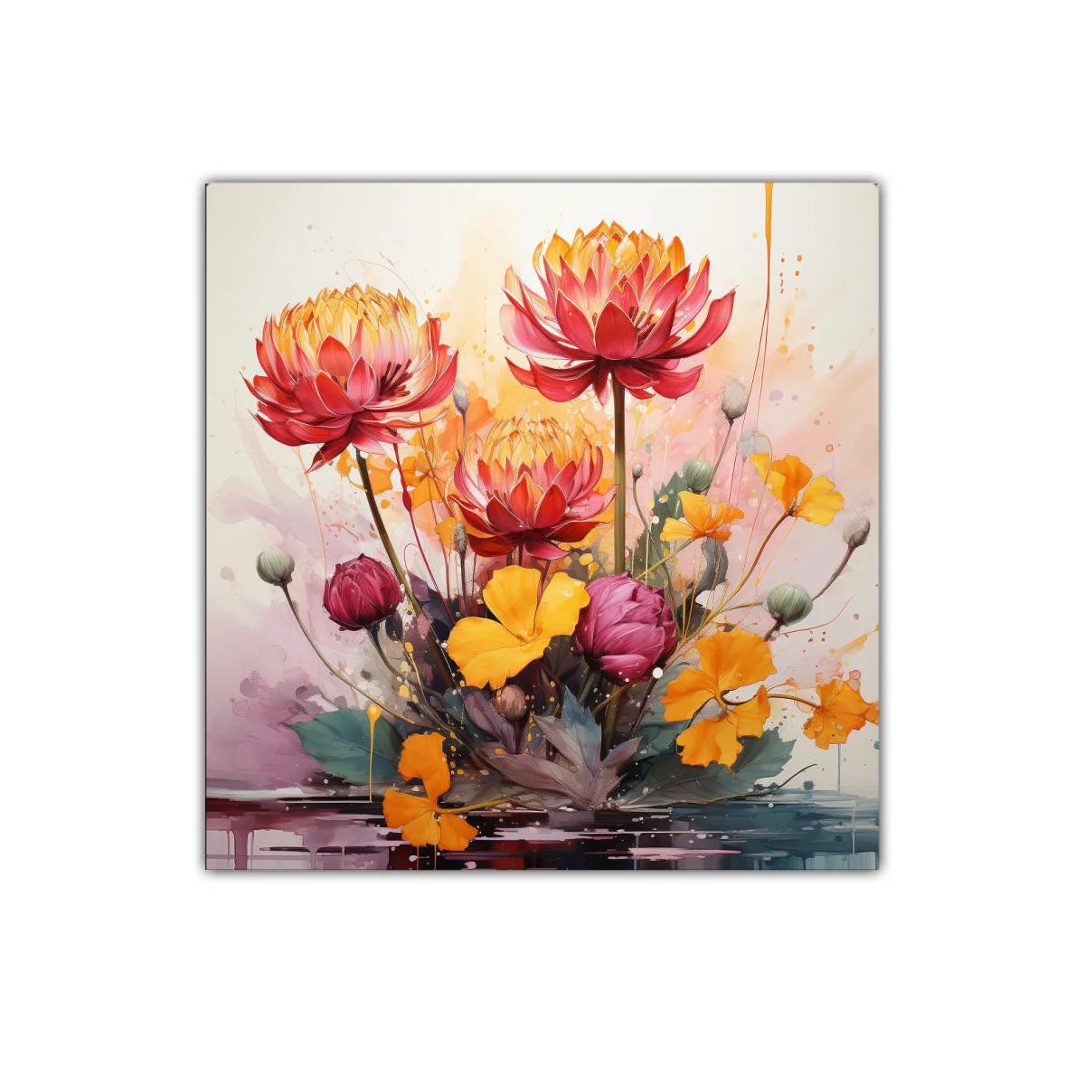 Cuadro decorativo con vibrantes flores en tonos cálidos