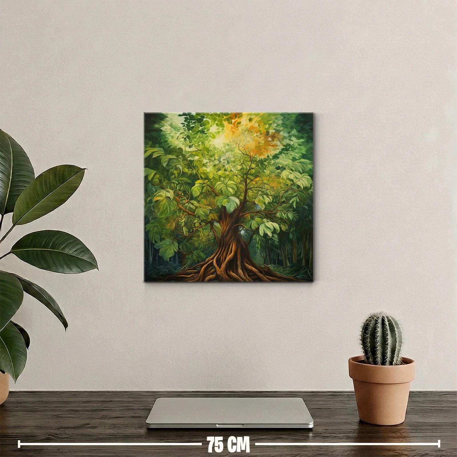Majestuoso árbol en bosque con luz cálida y hojas verdes — miniatura 2
