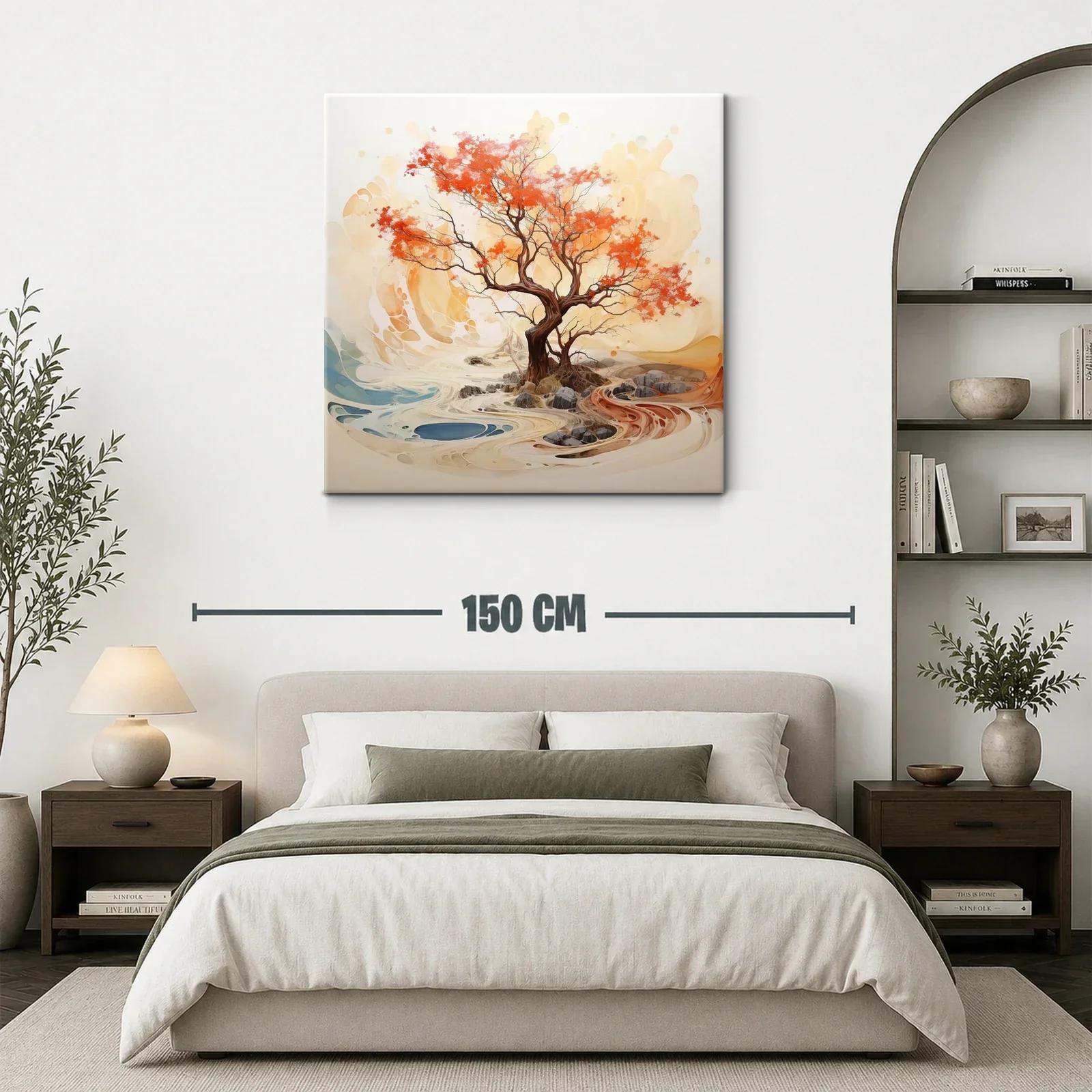 Árbol otoñal con tonos cálidos y paisaje abstracto — miniatura 3