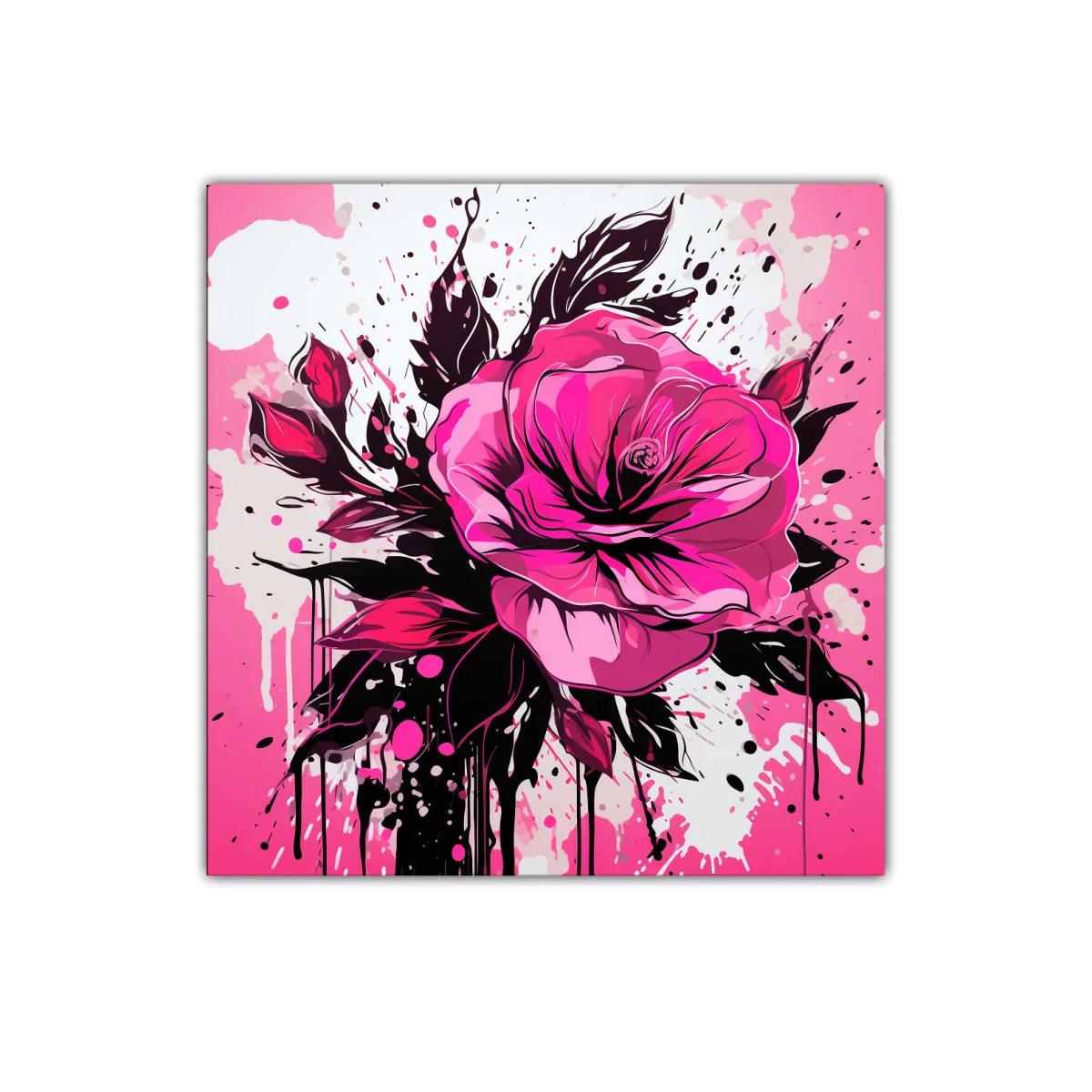 Cuadro decorativo rosa vibrante con detalles modernos y abstractos