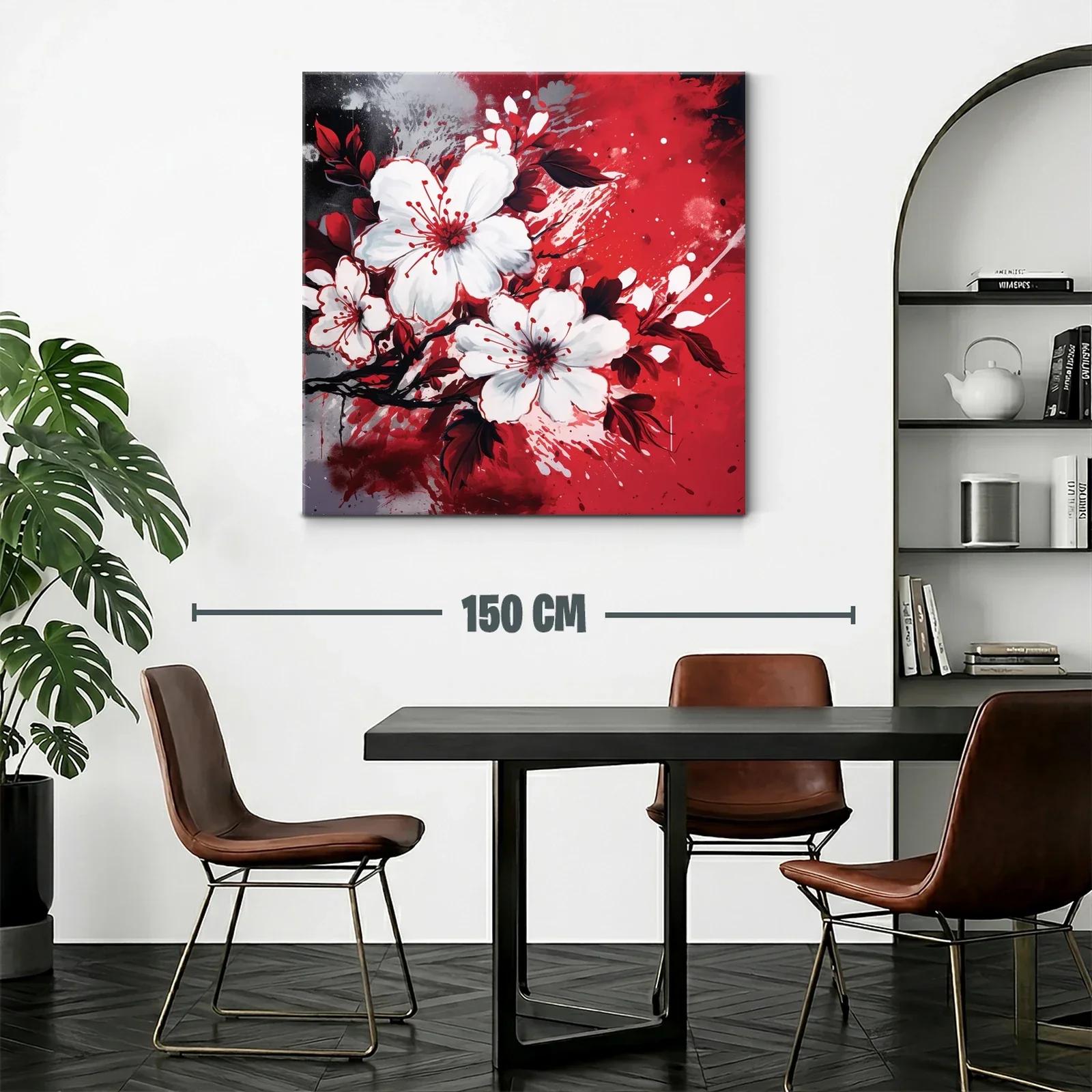 Flores blancas vibrantes sobre fondo rojo y negro moderno — miniatura 2