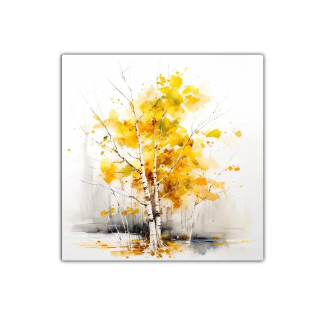 Cuadro decorativo con árbol y hojas otoñales en tonos amarillos