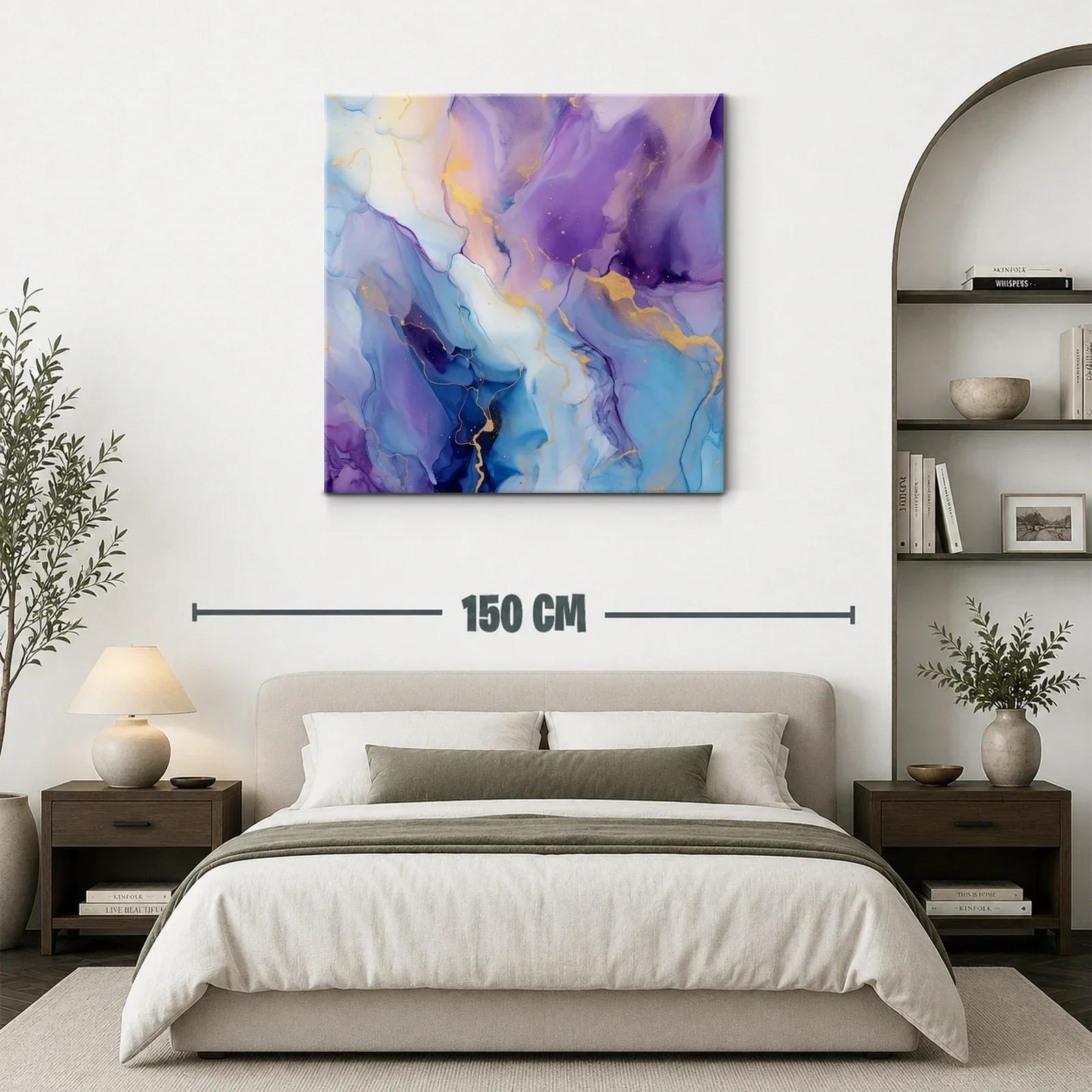 Cuadro abstracto en tonos azul y violeta con detalles dorados — miniatura 3