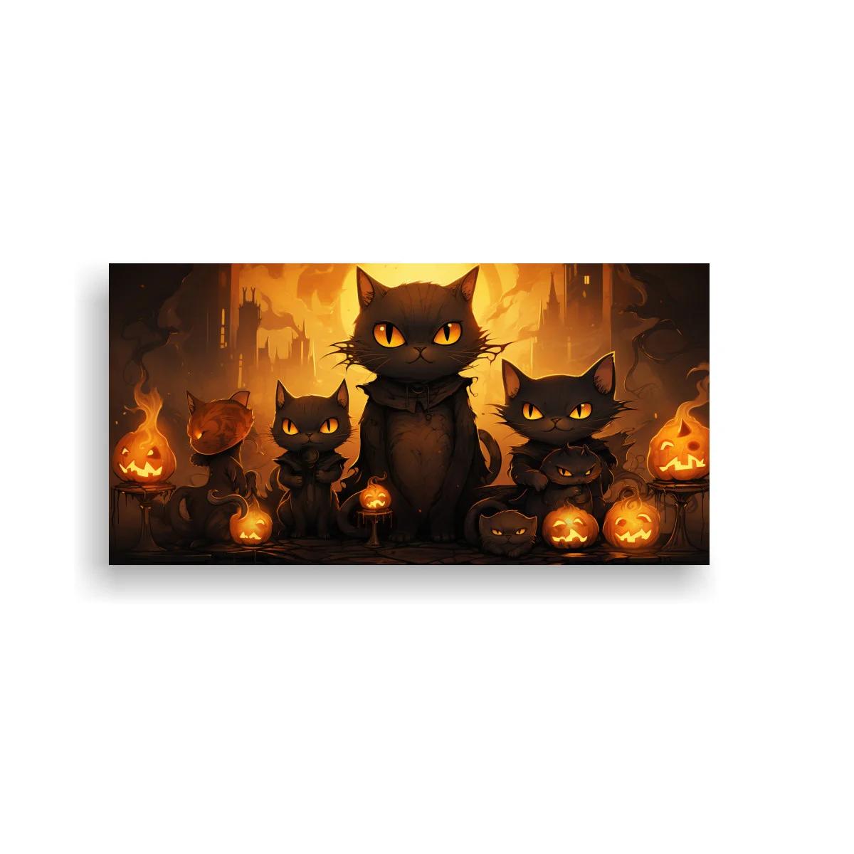Cuadro gatos negros con calabazas iluminadas — imagen principal