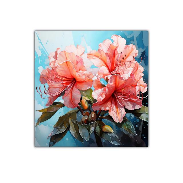 Cuadro decorativo de flores rosas con fondo azul vibrante