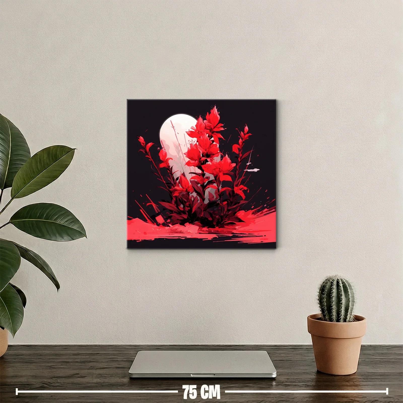 Ramo rojo vibrante bajo una luna llena brillante — miniatura 2