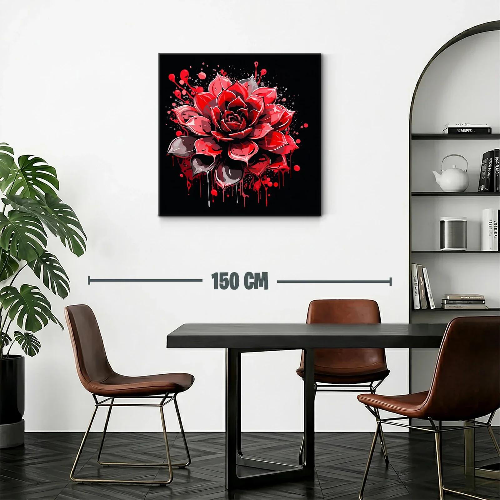 Impactante flor roja con efecto salpicado sobre fondo oscuro — miniatura 2