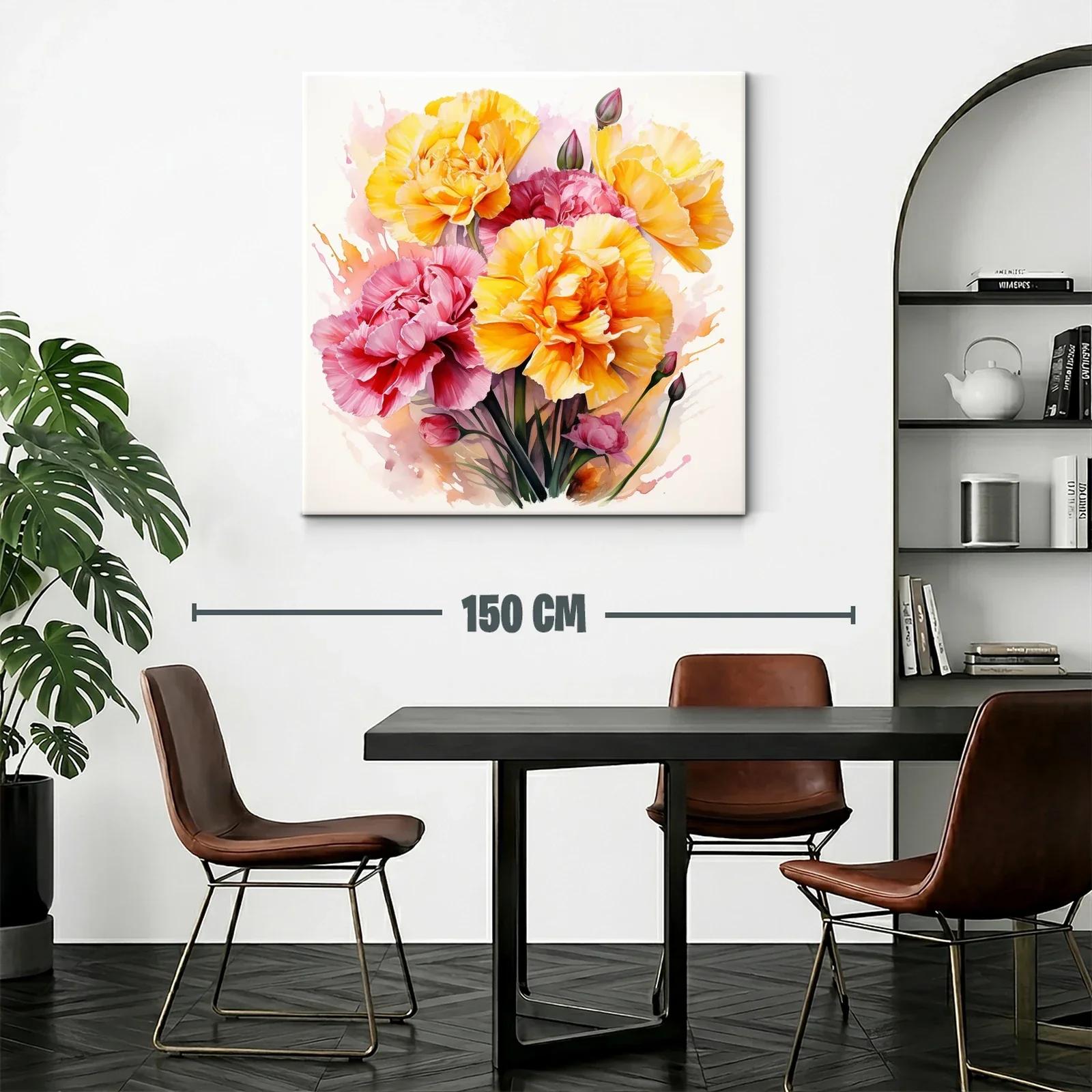 Cuadro floral vibrante con claveles en tonos amarillos y rosas — miniatura 2