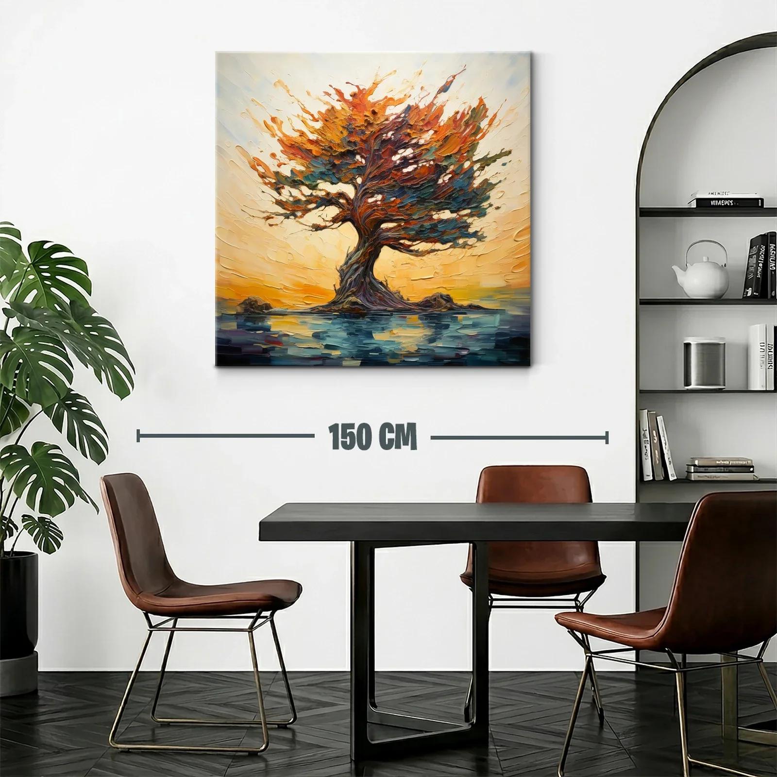 Árbol vibrante en paisaje de tonos cálidos y agua reflejada — miniatura 2