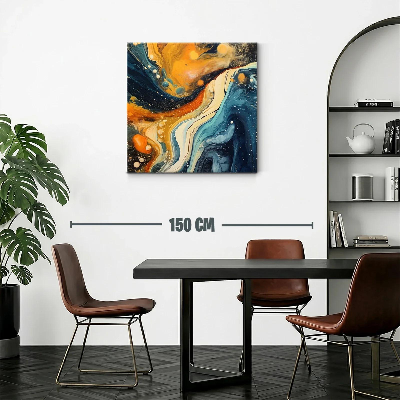 Cuadro abstracto con tonos cálidos y fríos en movimiento dinámico — miniatura 2