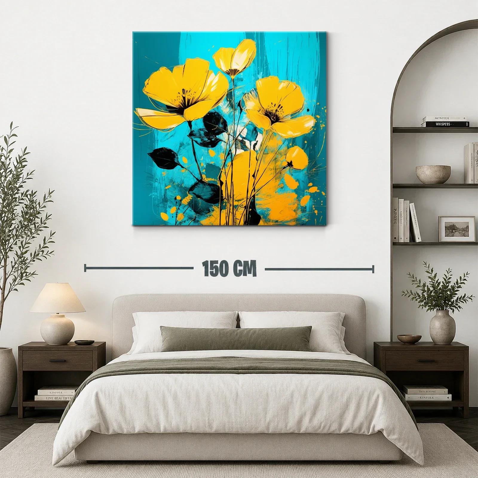 Flores amarillas vibrantes sobre fondo turquesa — miniatura 3