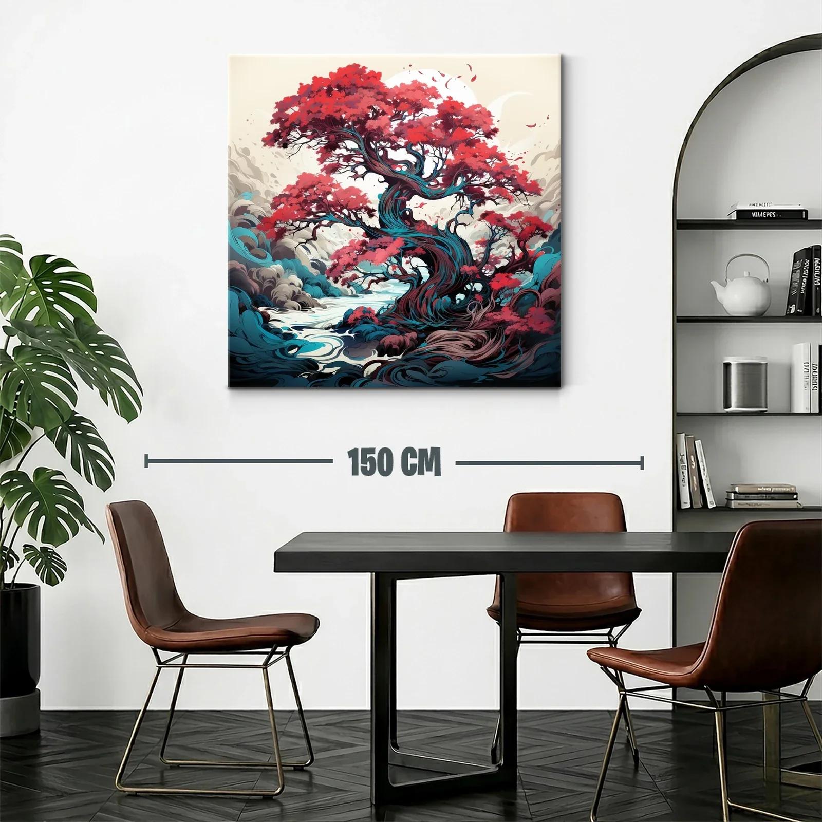 Árbol mágico con vibrantes hojas rojas y fondo onírico — miniatura 2
