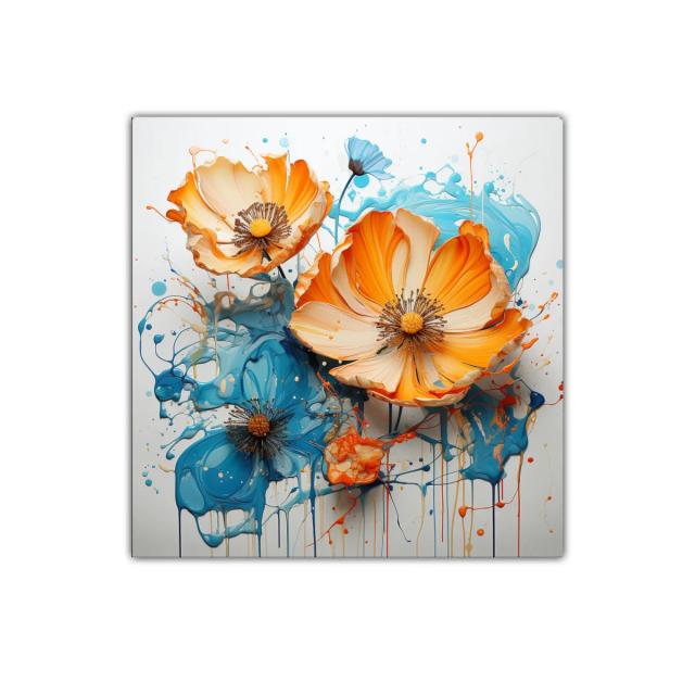 Flores vibrantes en tonos naranjas y azules dinámicos