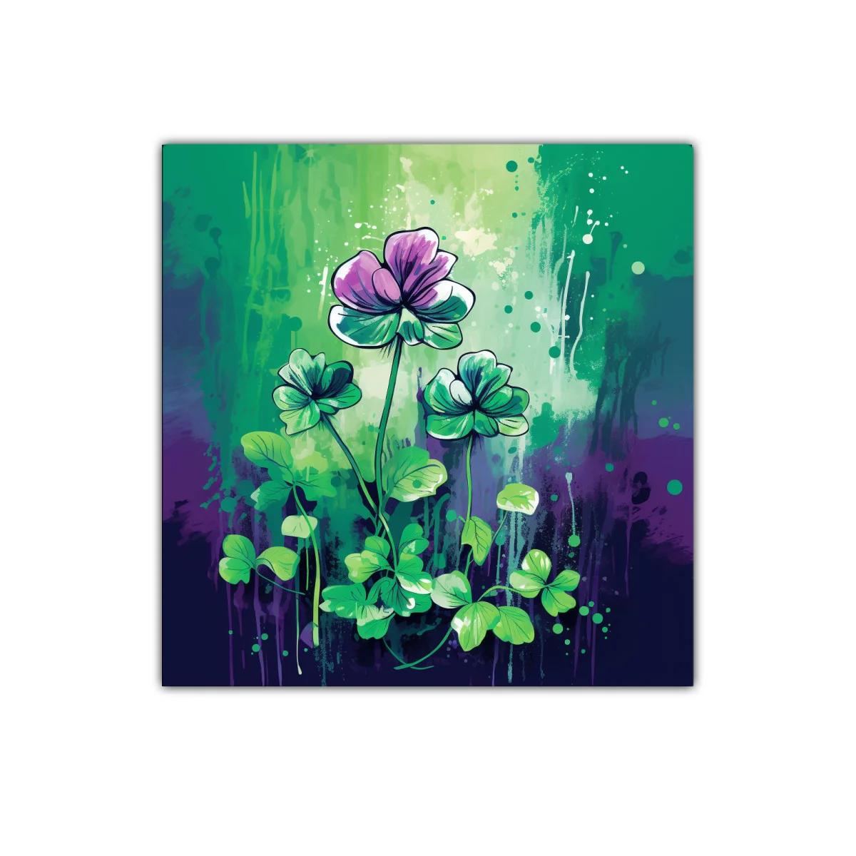 Cuadro decorativo con flores en tonos verdes y morados — imagen principal