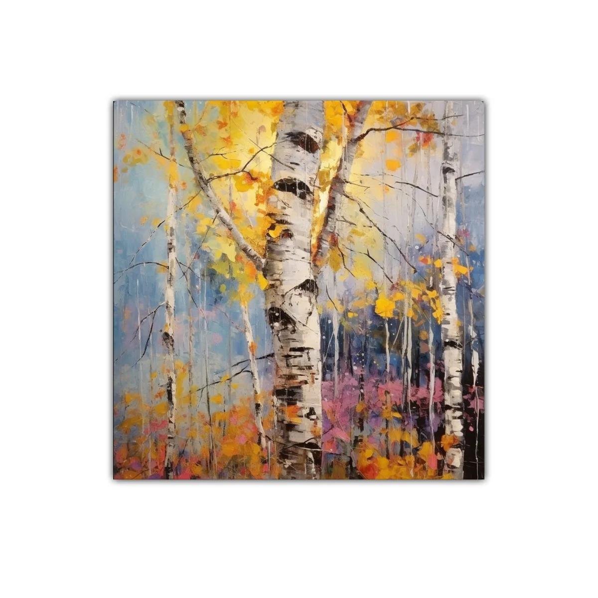 Bosque de abedules con luz otoñal y colores vibrantes — imagen principal