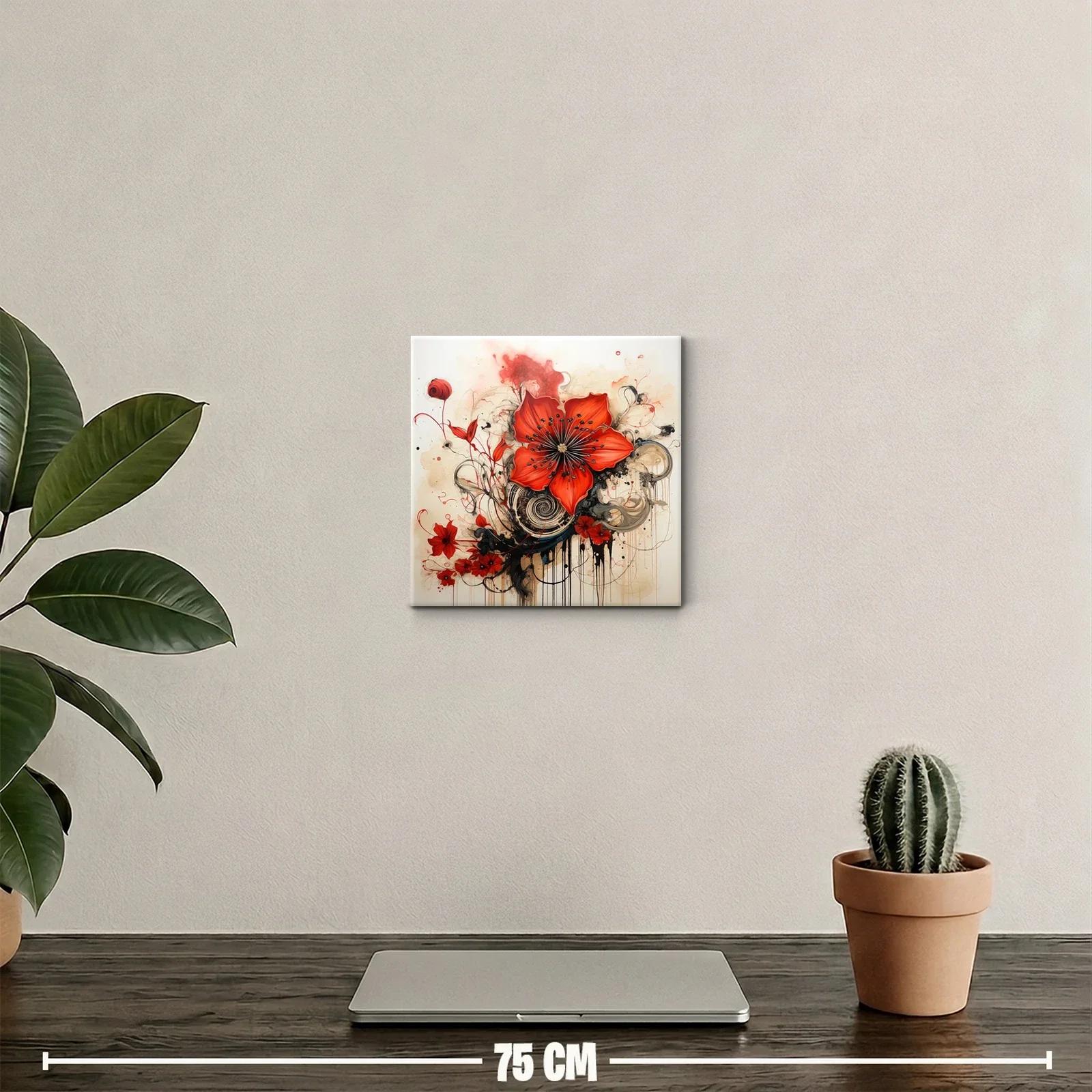 Cuadro decorativo con flores rojas vibrantes y diseño abstracto — miniatura 2