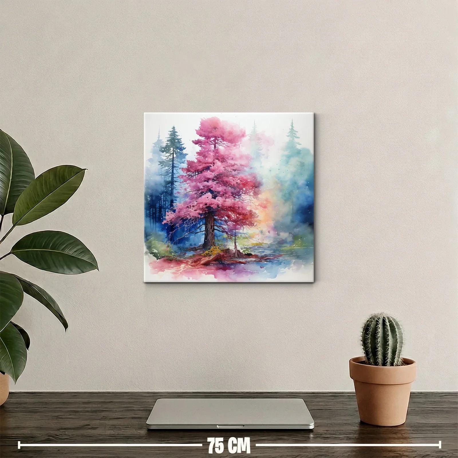Árbol rosa brillante en bosque mágico y sereno — miniatura 2