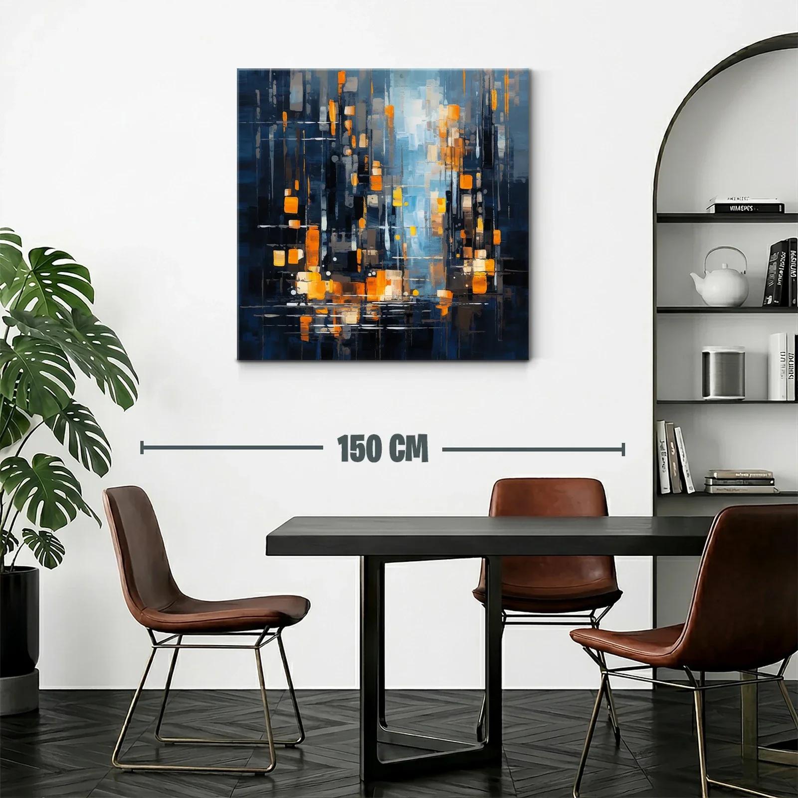 Cuadro abstracto urbano con luces cálidas y tonos fríos — miniatura 2