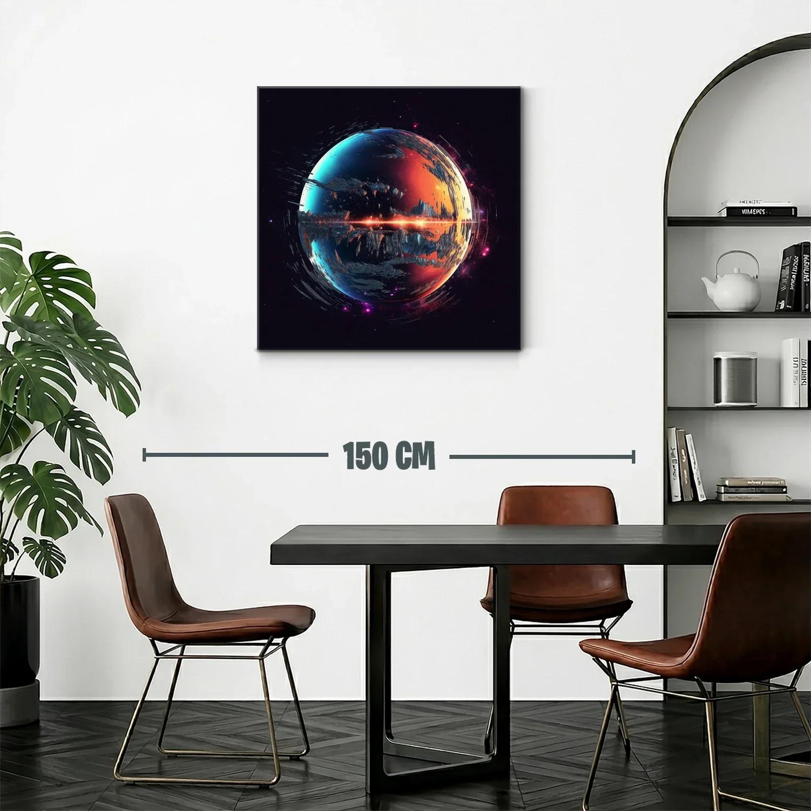 Cuadro abstracto planeta fuego y hielo en galaxia oscura — miniatura 2
