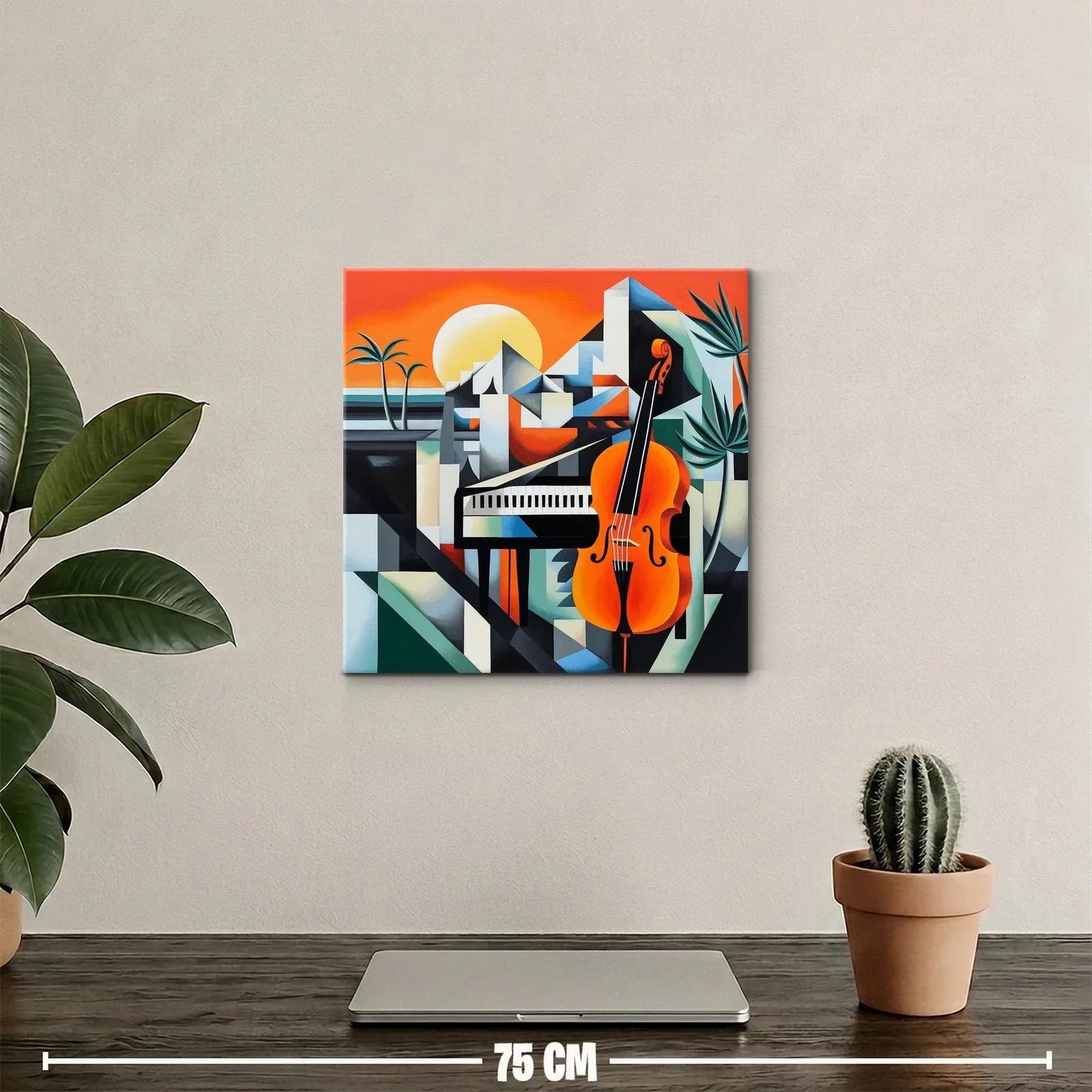 Cuadro moderno con piano y violonchelo en tonos vibrantes — miniatura 2
