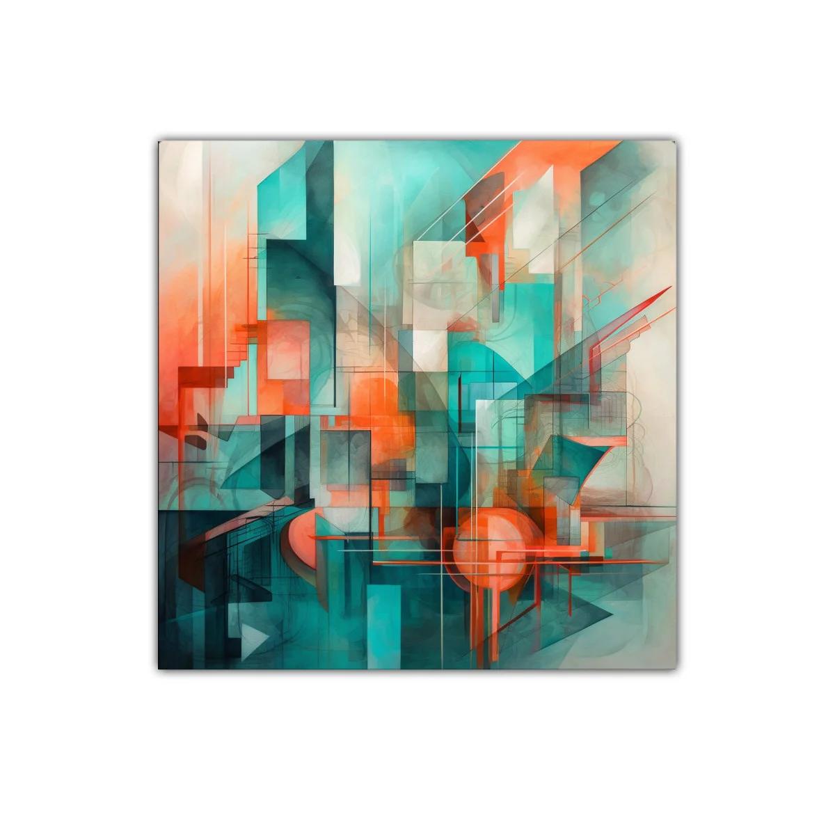 Composición abstracta con tonos turquesa y naranja vibrante — imagen principal