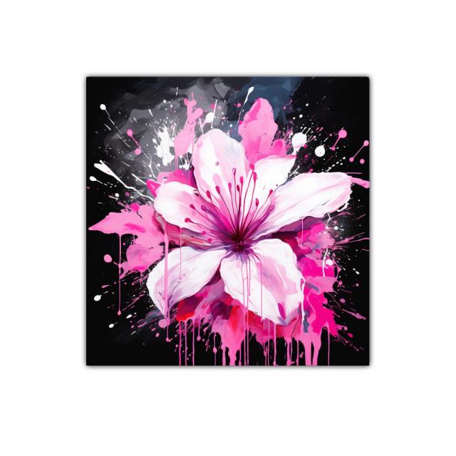 Flor vibrante con explosión de colores en negro y rosa