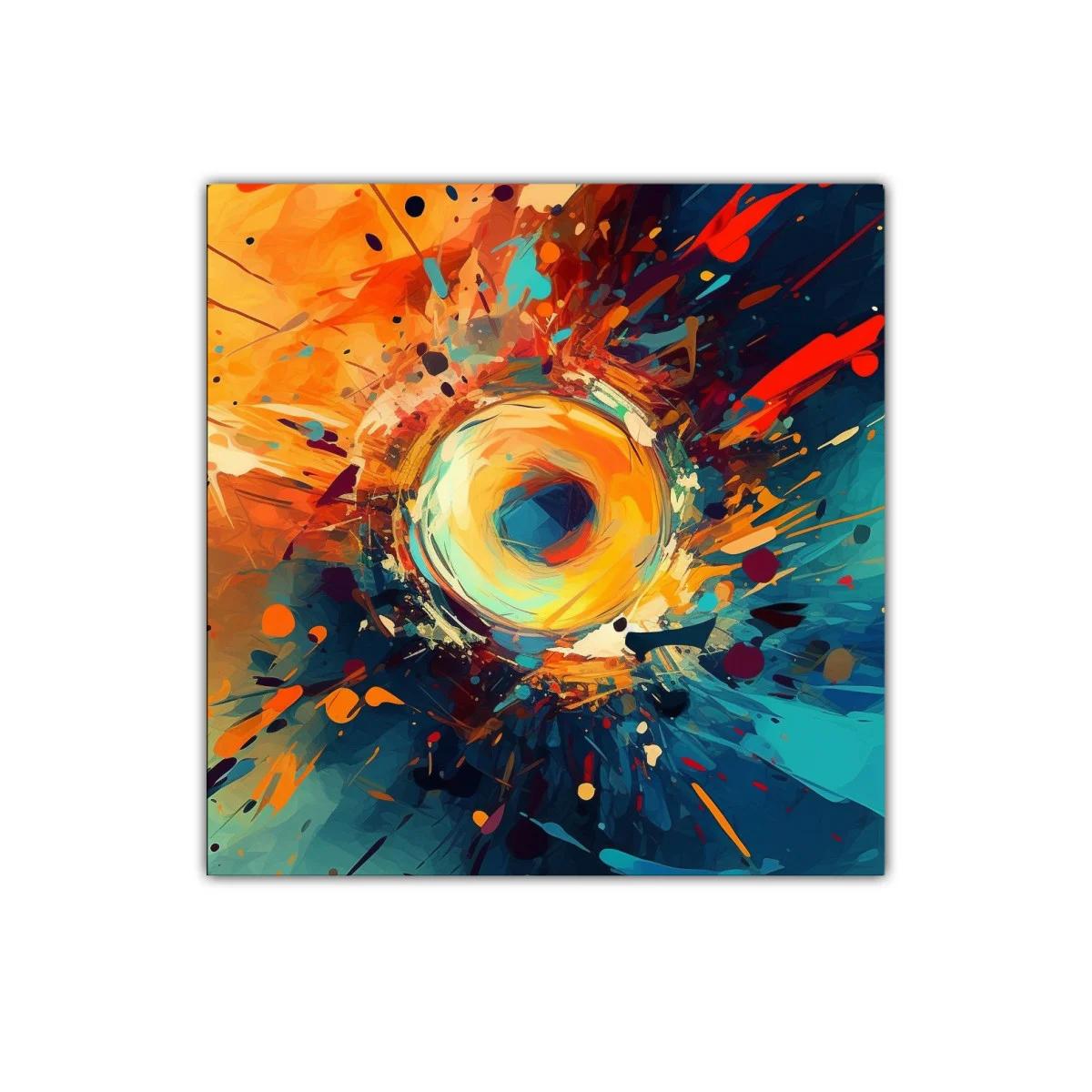 Cuadro abstracto con explosión vibrante de colores cálidos y fríos