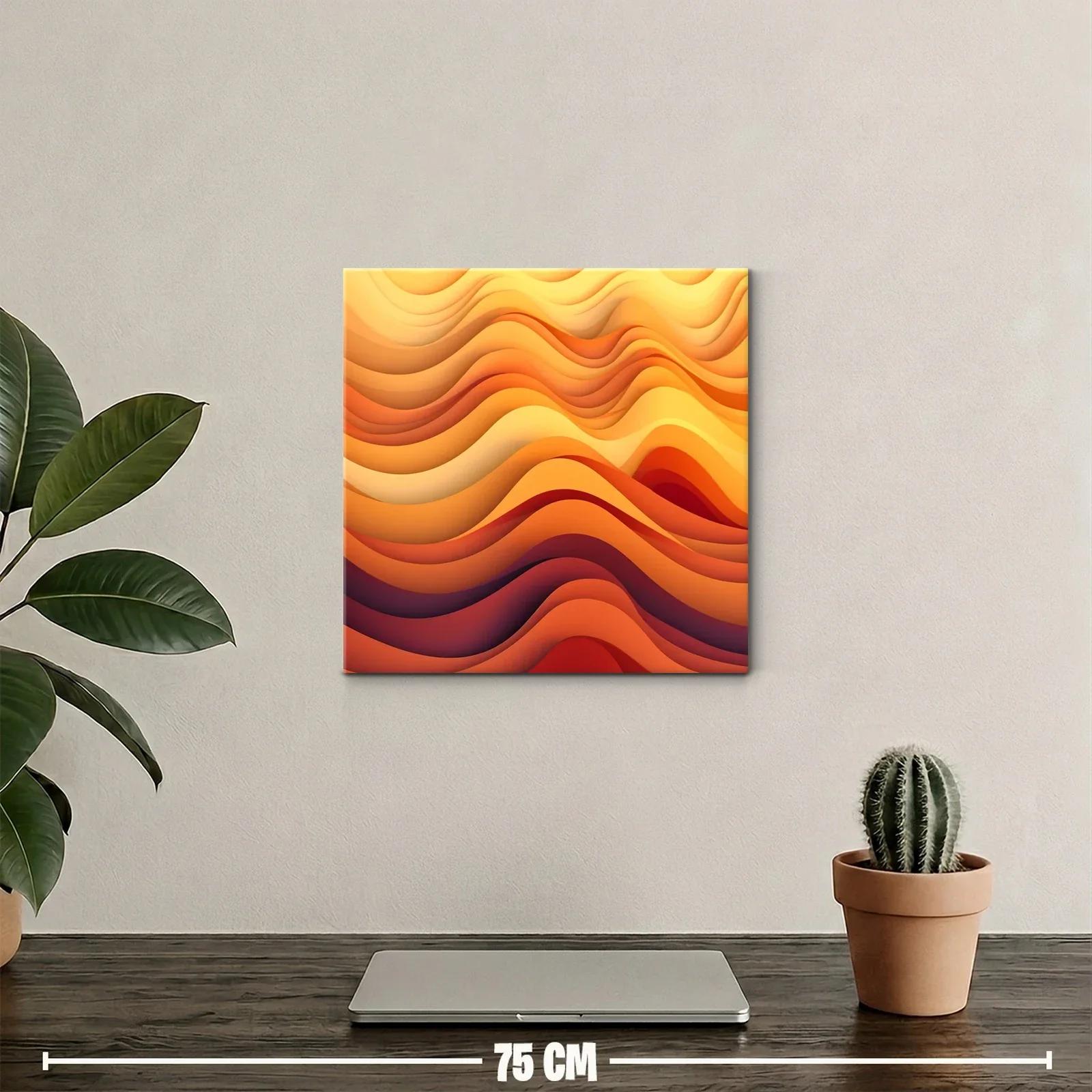 Cuadro abstracto con ondas cálidas en tonos naranjas y amarillos — miniatura 2