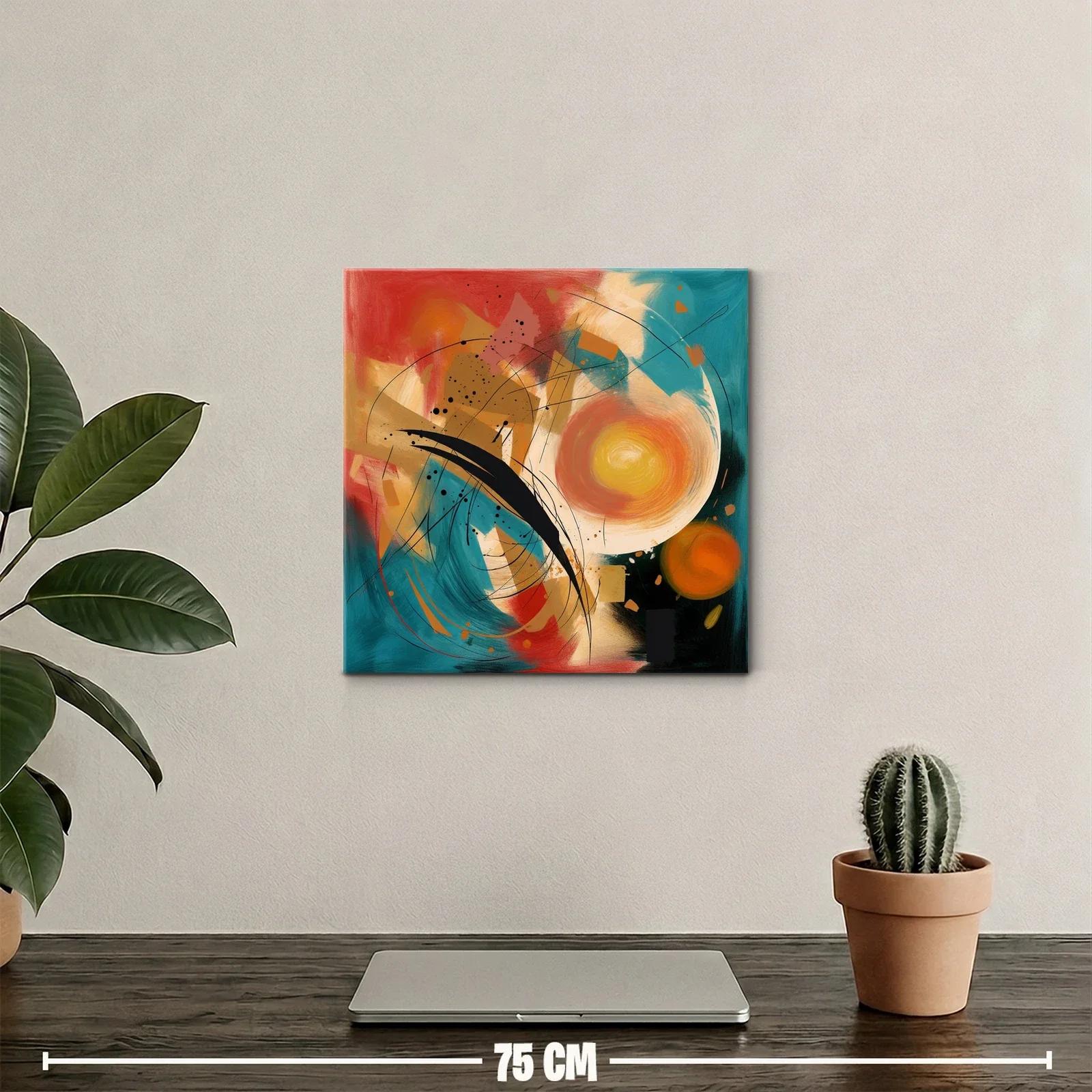 Cuadro abstracto con tonos cálidos y vibrantes geometrías — miniatura 2