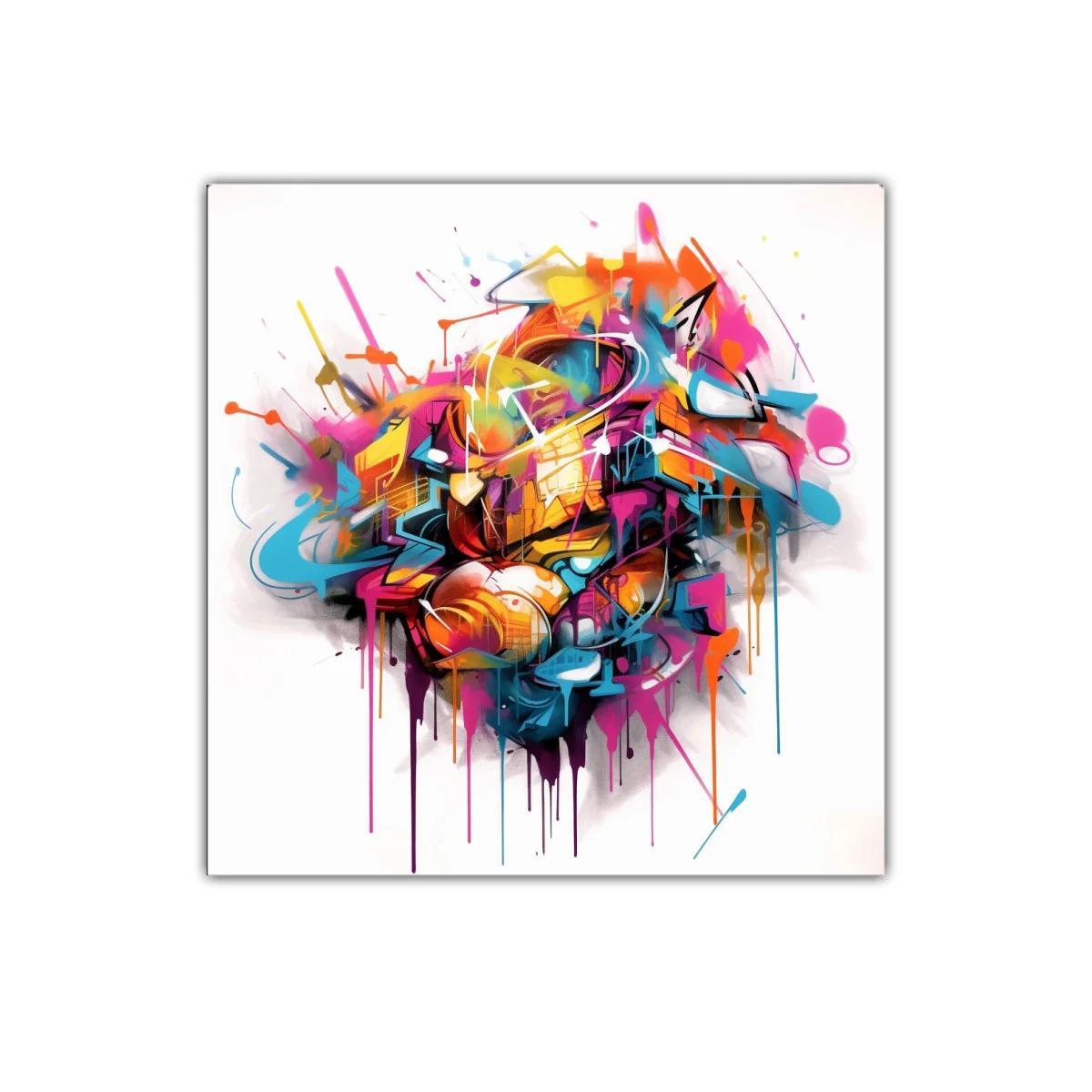 Cuadro abstracto con explosión de color y formas urbanas — imagen principal