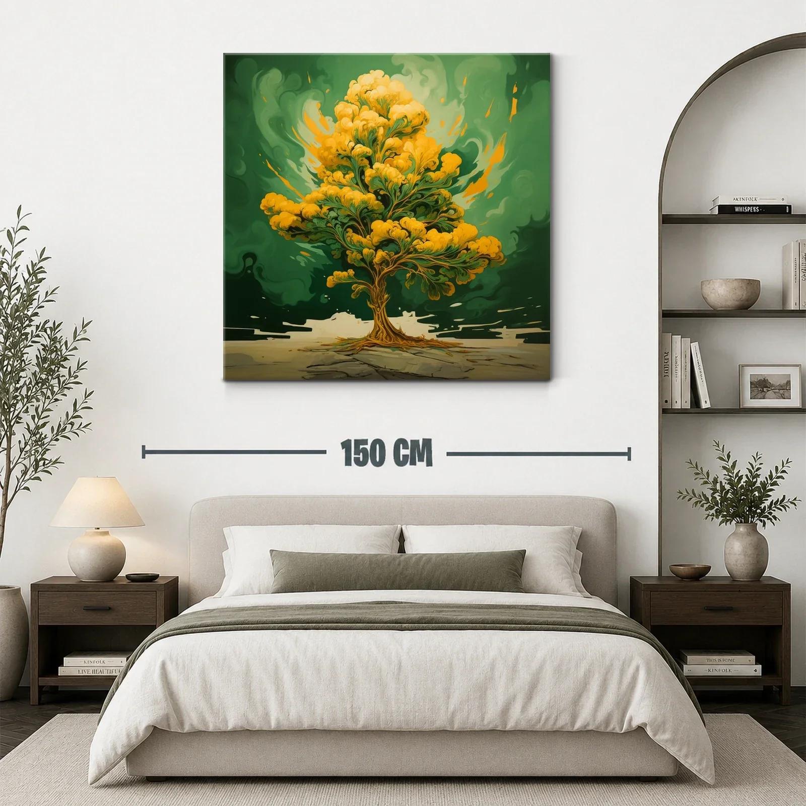 Árbol dorado vibrante sobre fondo verde intenso — miniatura 3