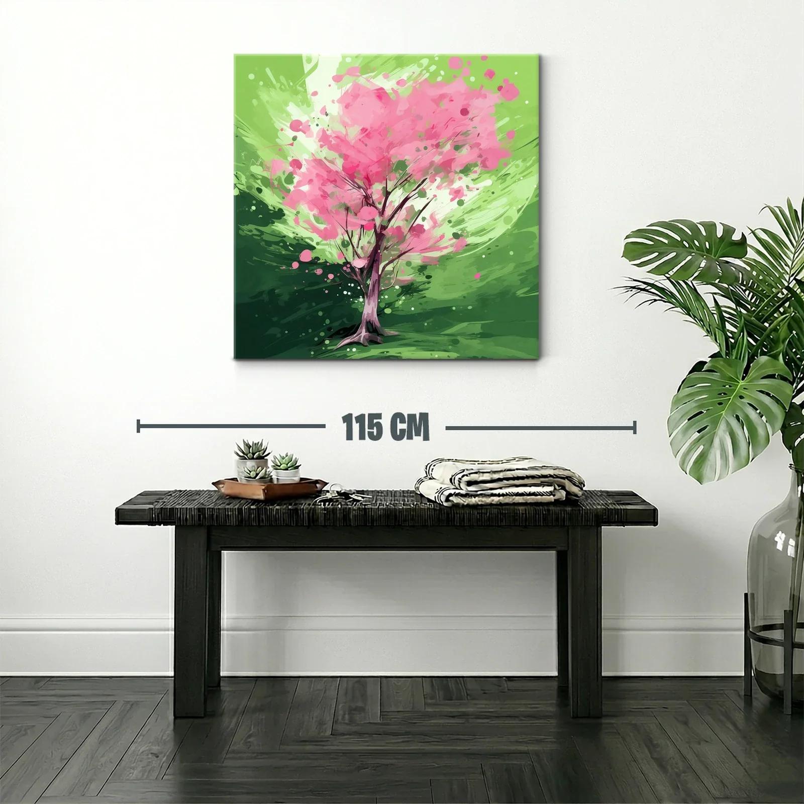 Árbol en flor con vibrantes tonos verdes y rosas — miniatura 2