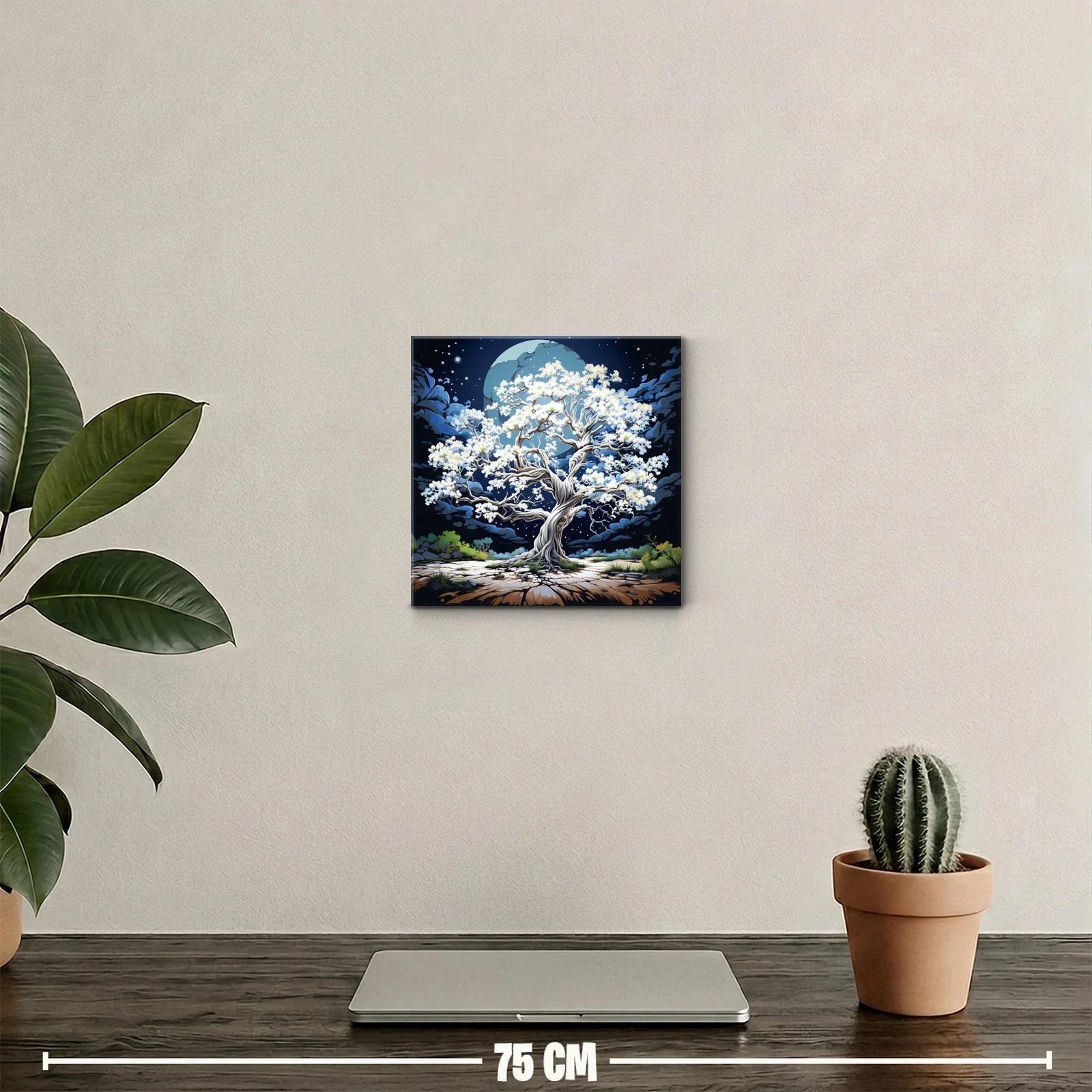 Árbol Blanco Brillando Bajo La Luna Llena — miniatura 2