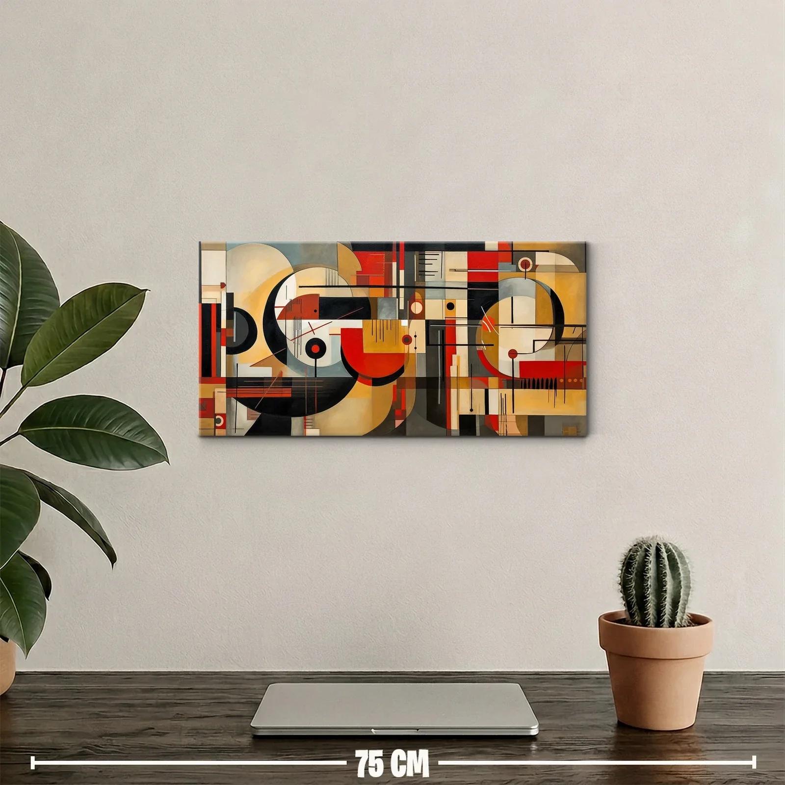 Cuadro abstracción geométrica con arcos negros y bloques rojos — miniatura 2