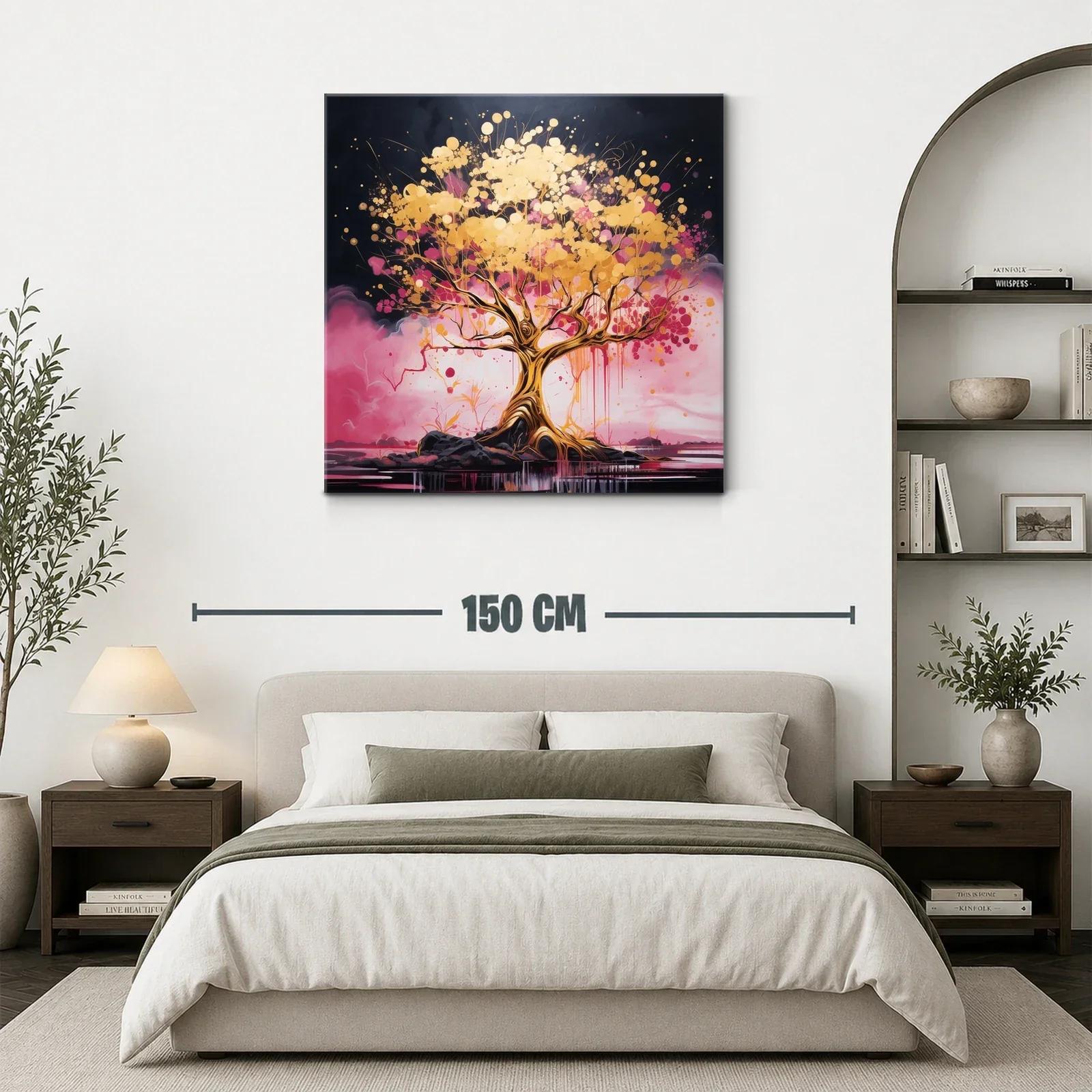 Árbol dorado con vibrantes tonos rosas sobre fondo oscuro — miniatura 3