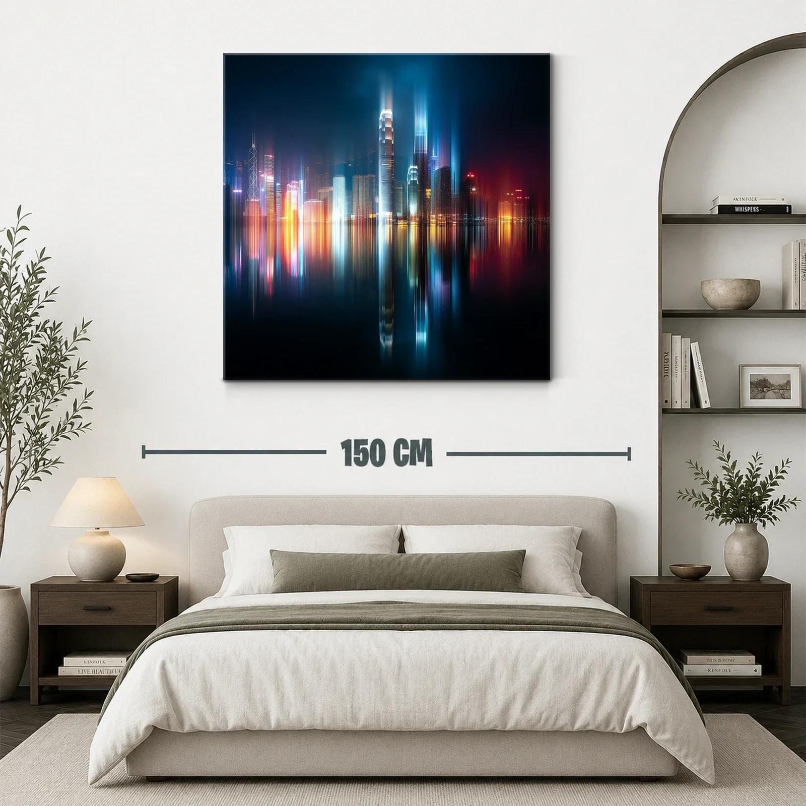 Ciudad futurista iluminada con reflejos vibrantes en el agua — miniatura 3