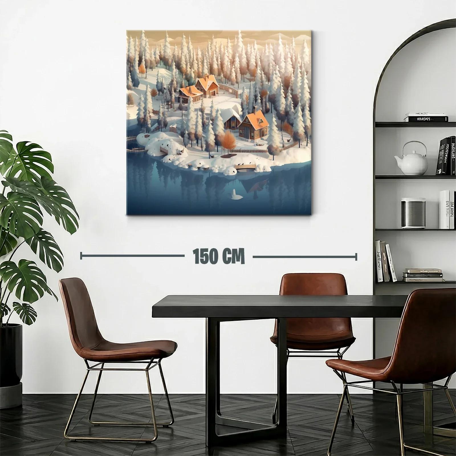 Paisaje invernal con casas acogedoras junto al lago — miniatura 2