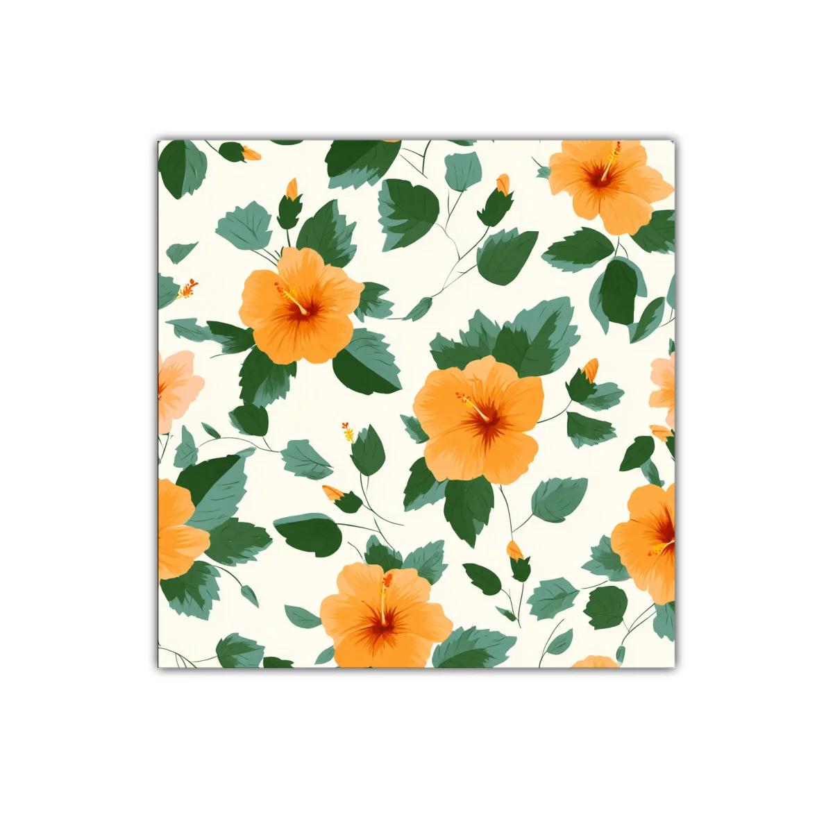 Cuadro floral tropical con flores naranjas y hojas verdes — imagen principal