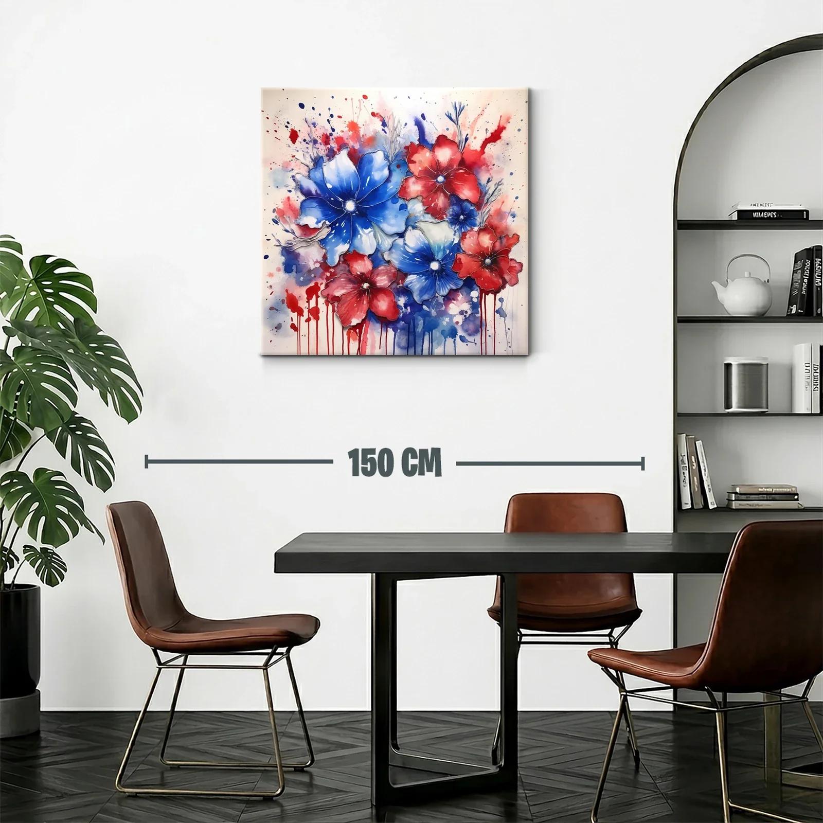 Cuadro floral vibrante en tonos rojo y azul intensos — miniatura 2
