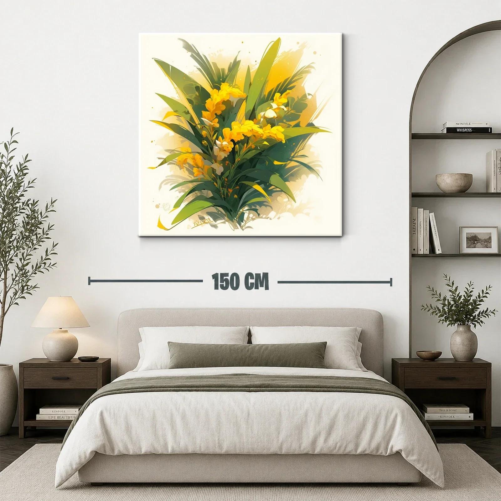 Cuadro con ramo vibrante de flores amarillas y follaje verde — miniatura 3